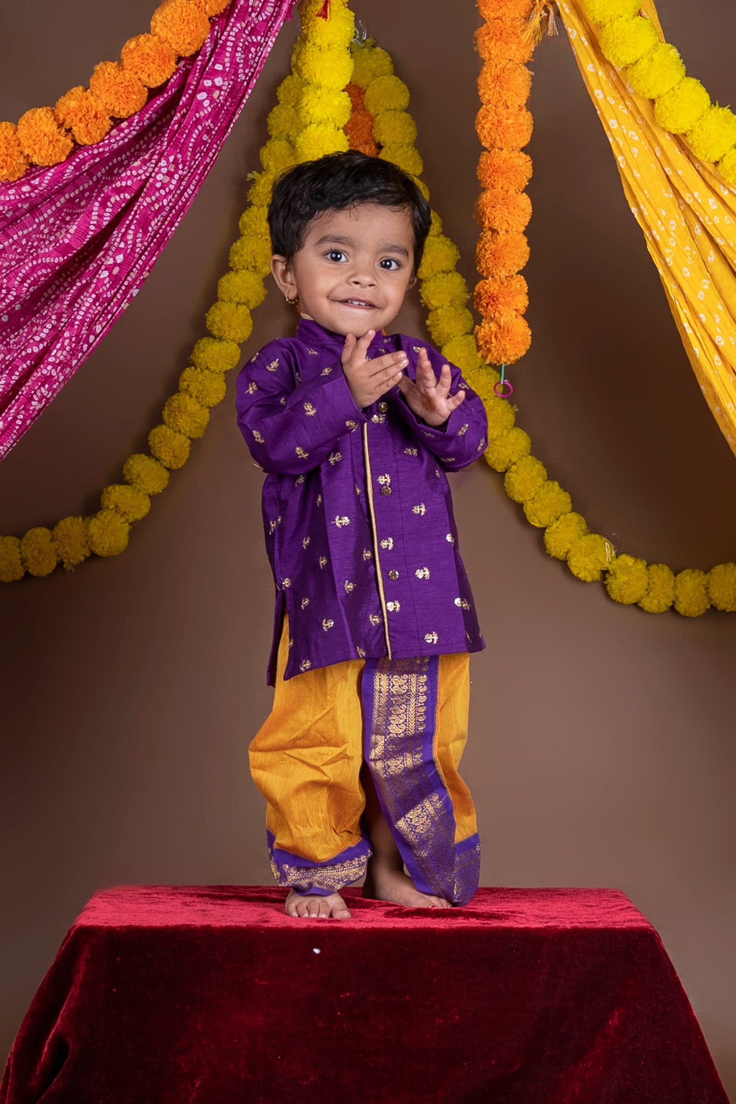 Purple with mustard shade kurta dhoti ethnic wear for baby boy