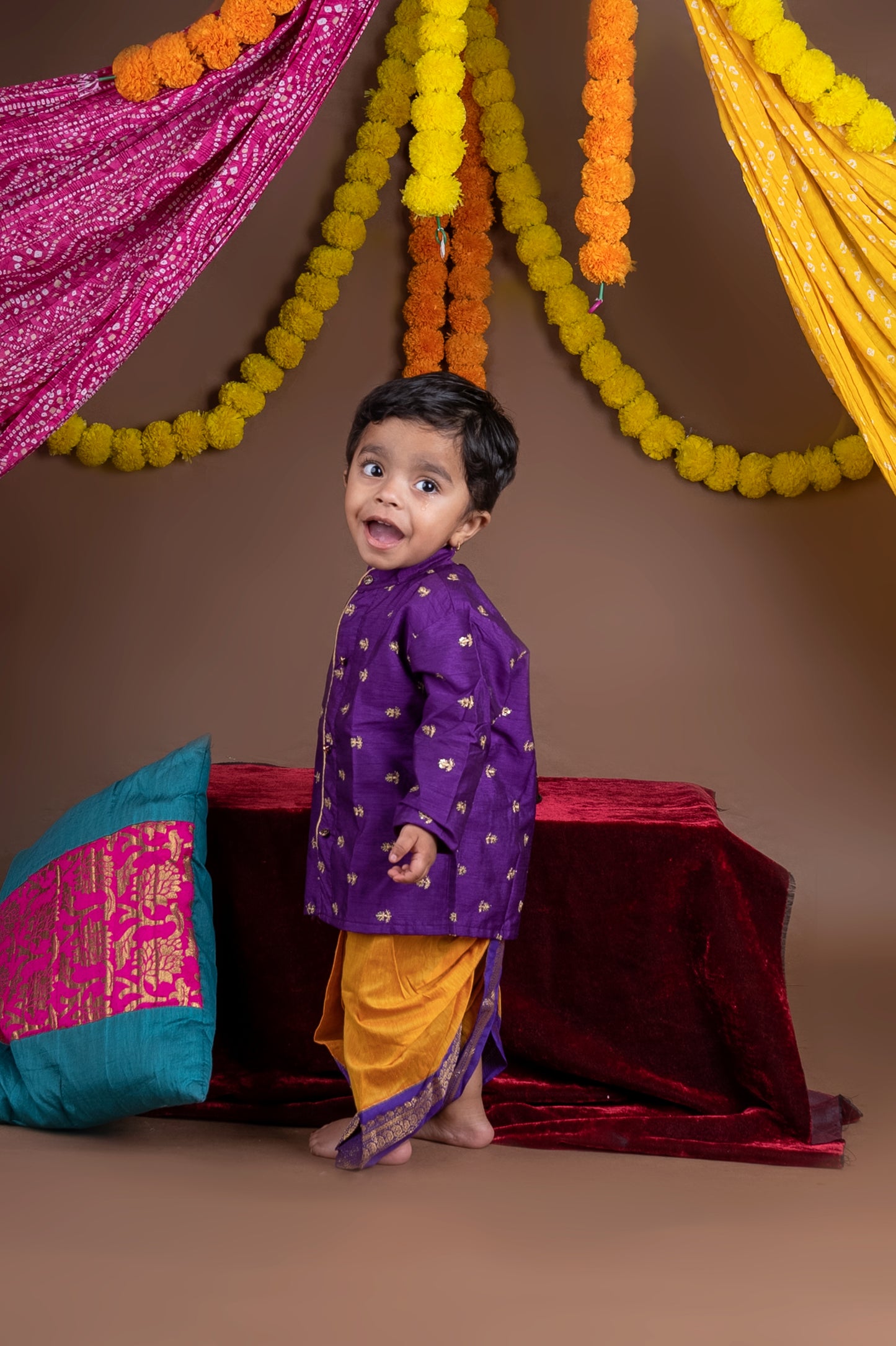 Purple with mustard shade kurta dhoti ethnic wear for baby boy