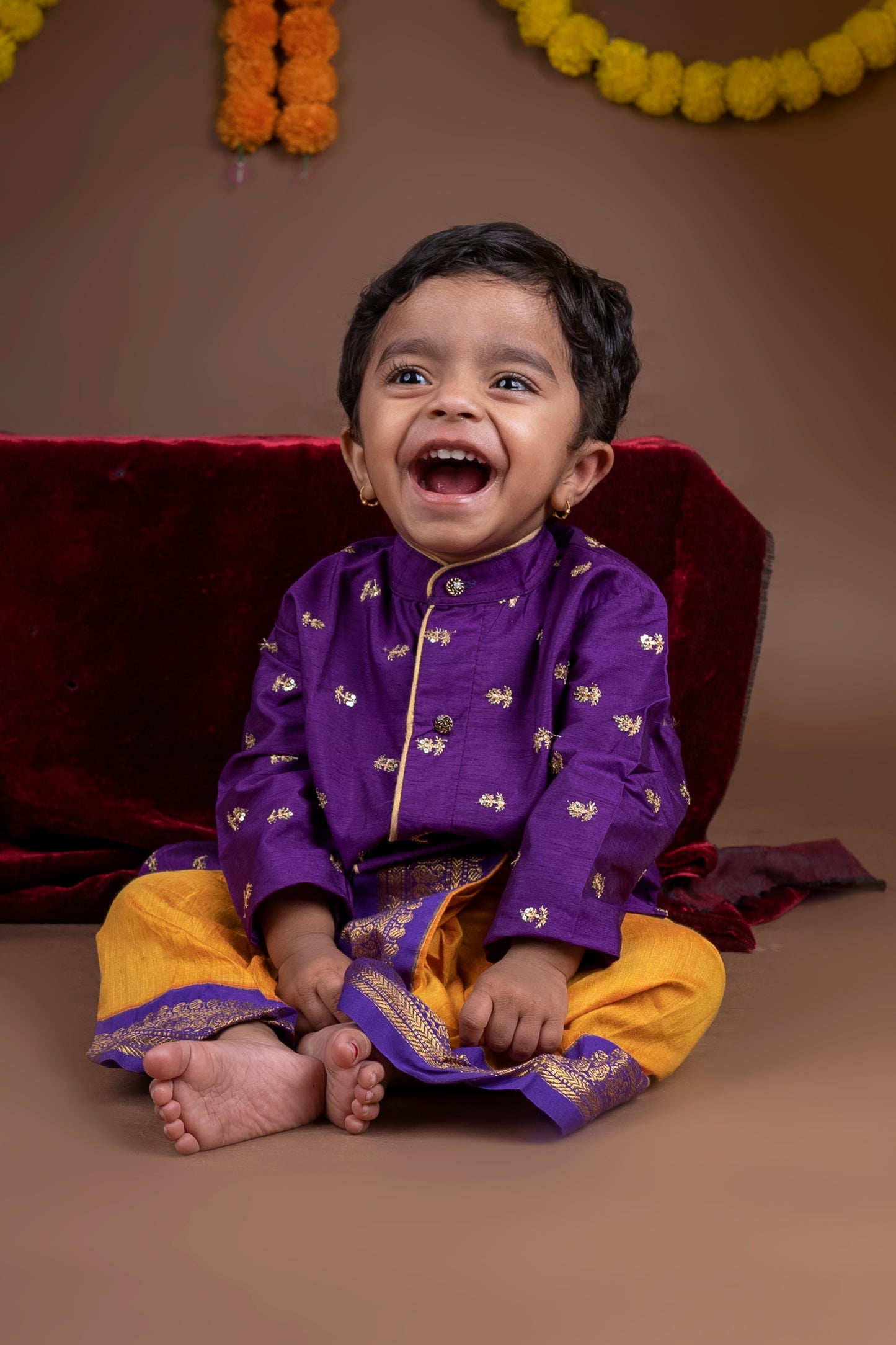 Purple with mustard shade kurta dhoti ethnic wear for baby boy