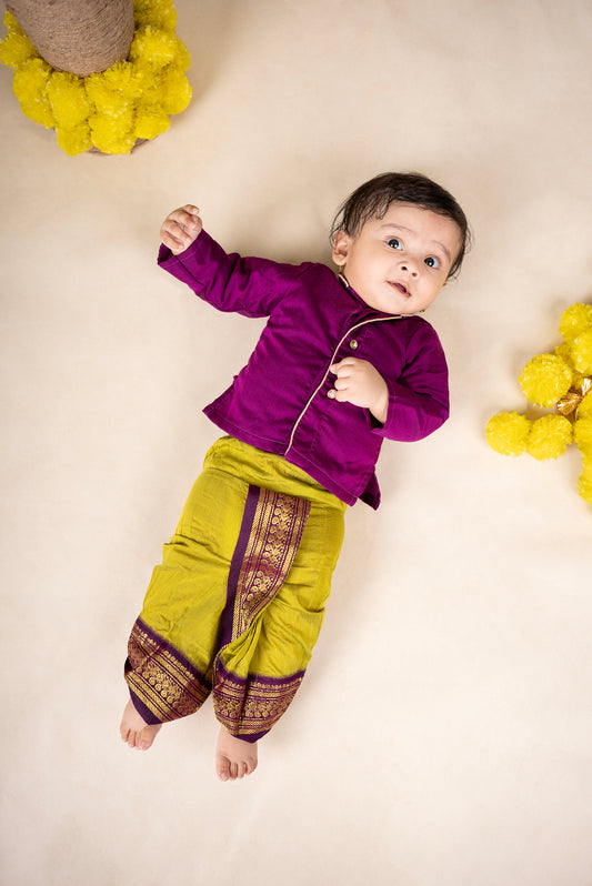 Green and wine kurta dhoti ethnic dress for baby boy