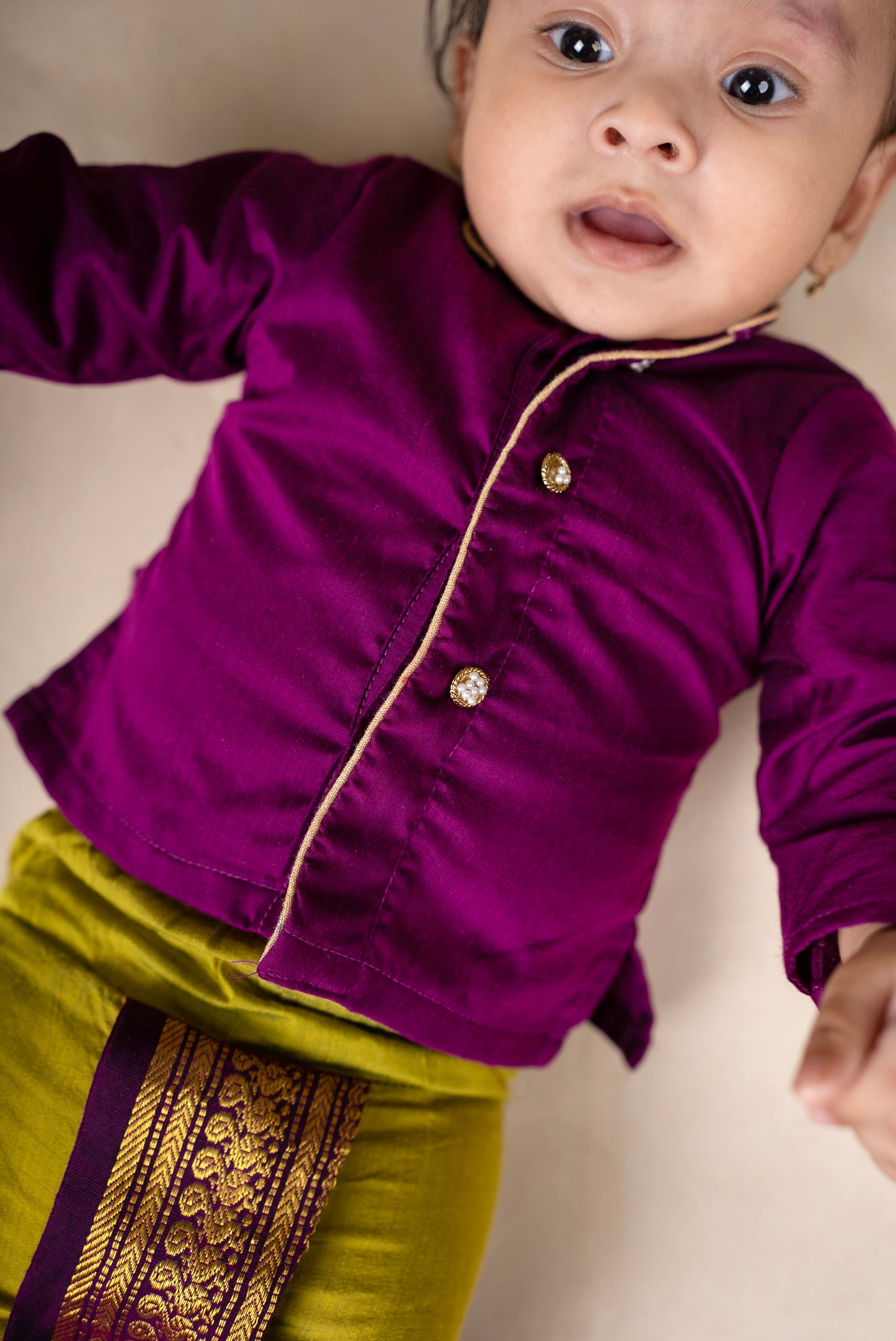 Green and wine kurta dhoti baby boy ethnic wear