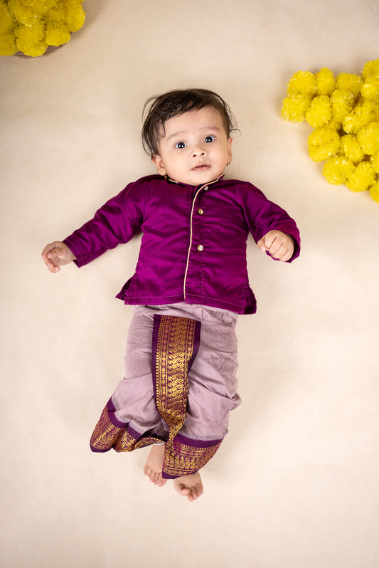 Lavendar and wine kurta dhoti ethnic dress for baby boy