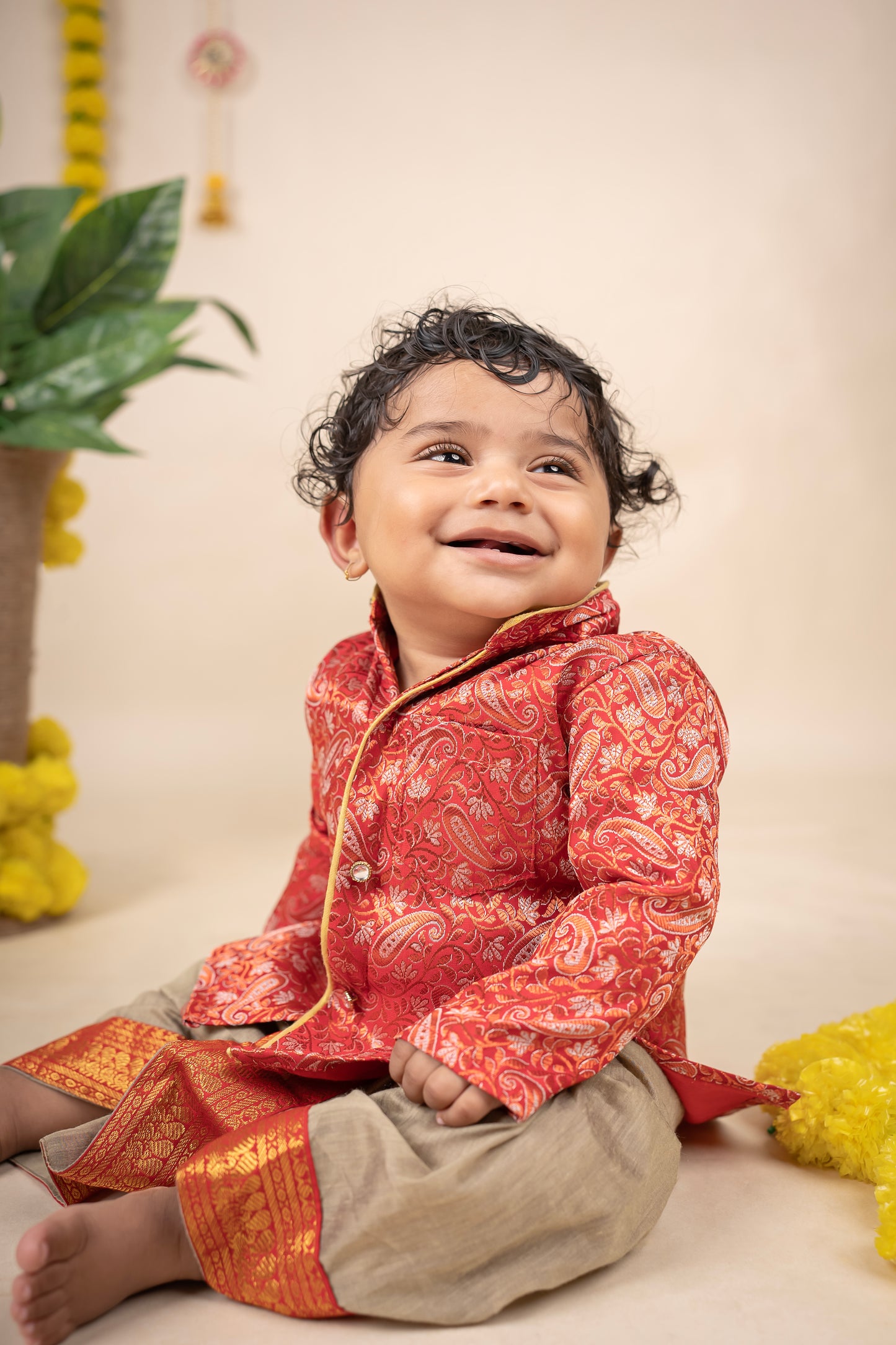 Red and Grey Ethnic Kurta Dhoti Dress for Baby Boy