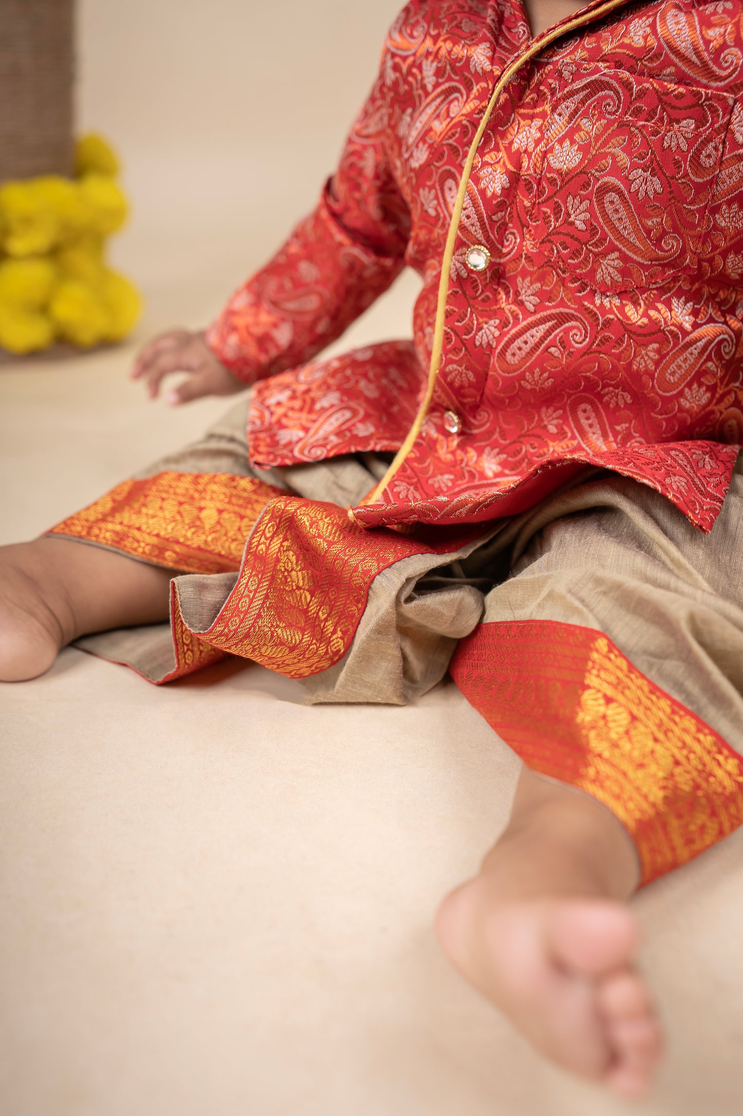 Red and Grey Ethnic Kurta Dhoti Dress for Baby Boy