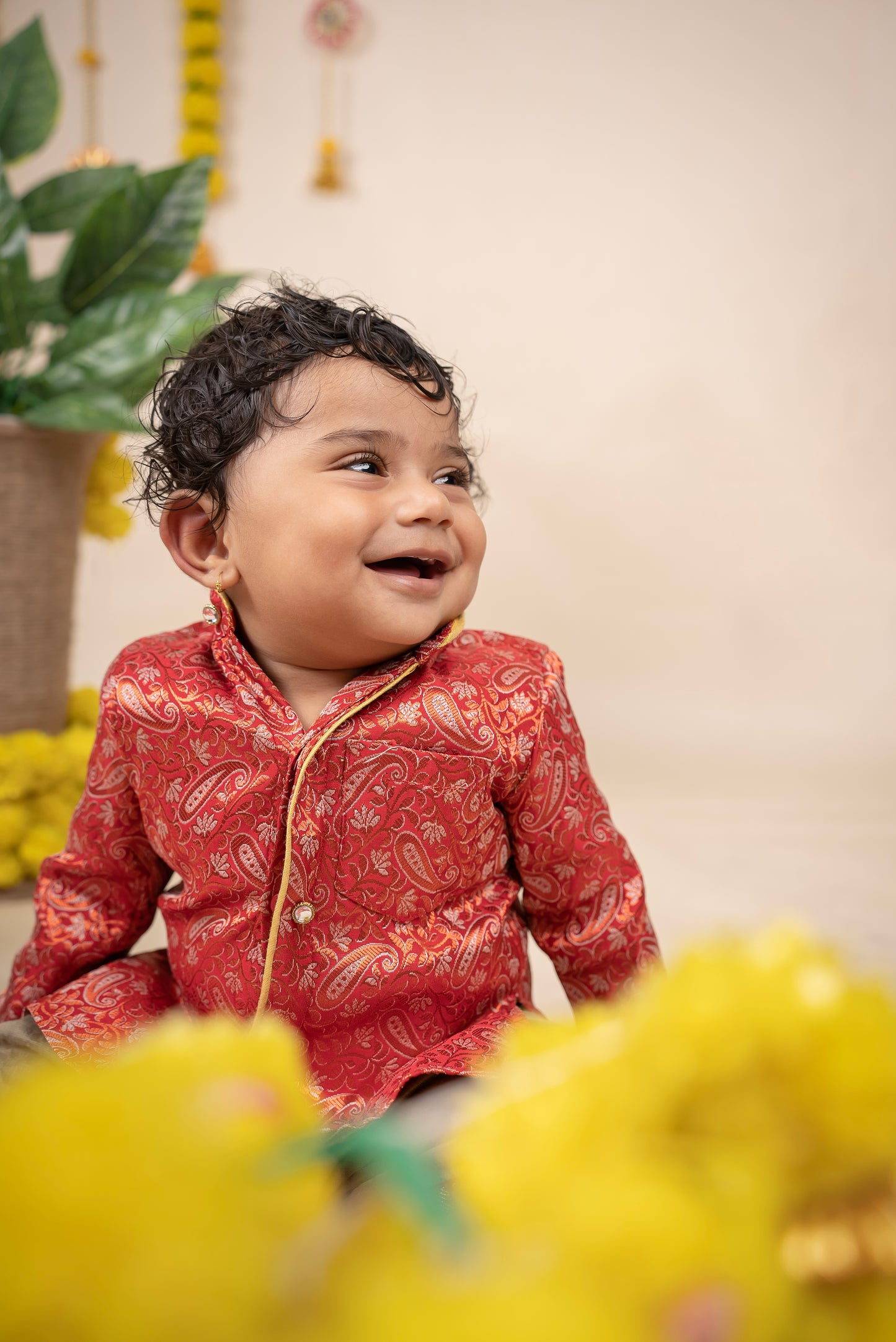 Red and Grey Ethnic Kurta Dhoti Dress for Baby Boy