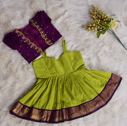 Lime green and wine embroideried jacket ethnic wear for baby girl