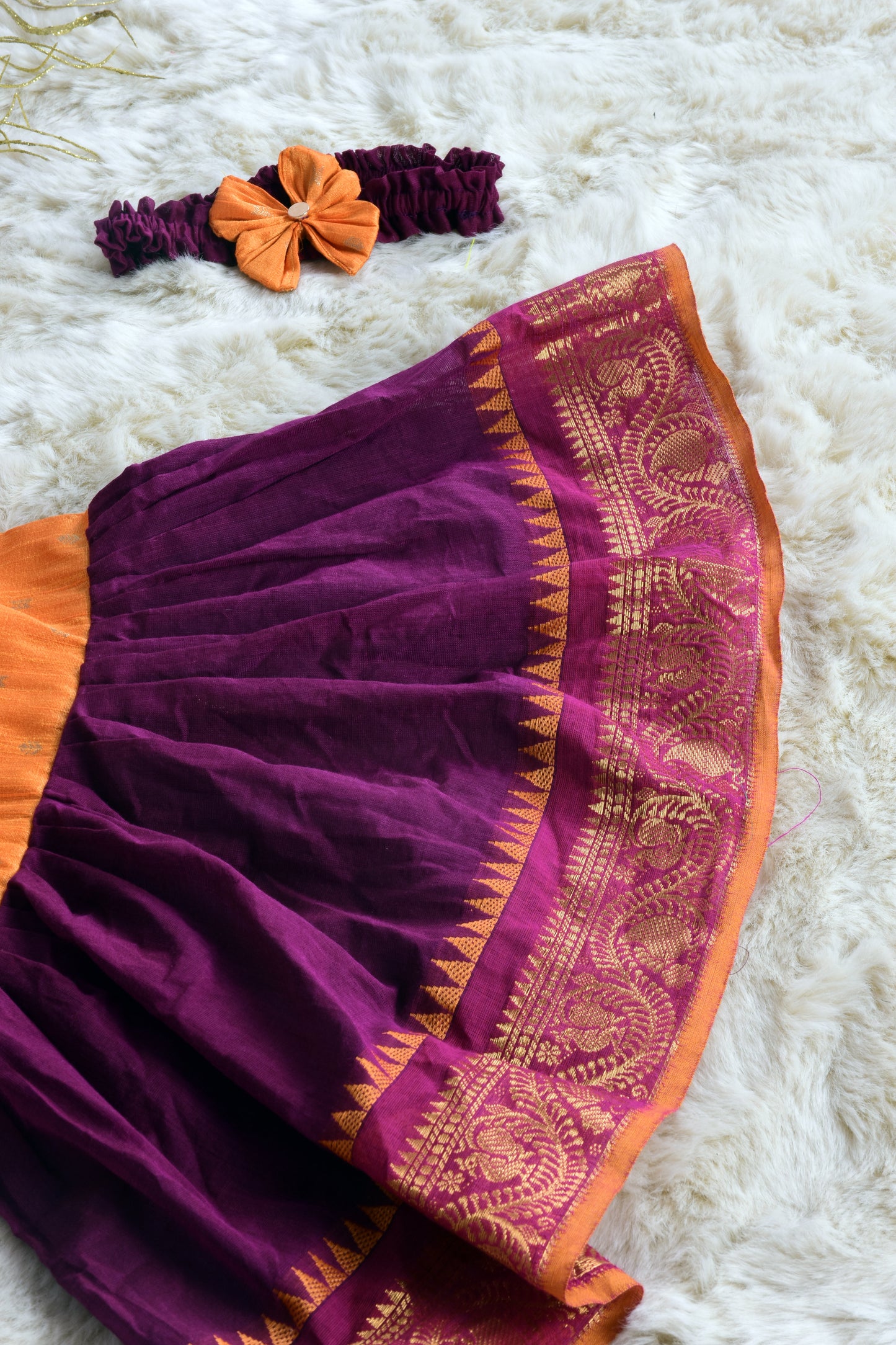 Golden Yellow and Wine (Vintage Collar) - Kanchi Cotton Silk South Indian Ethnic Frock for Baby Girl