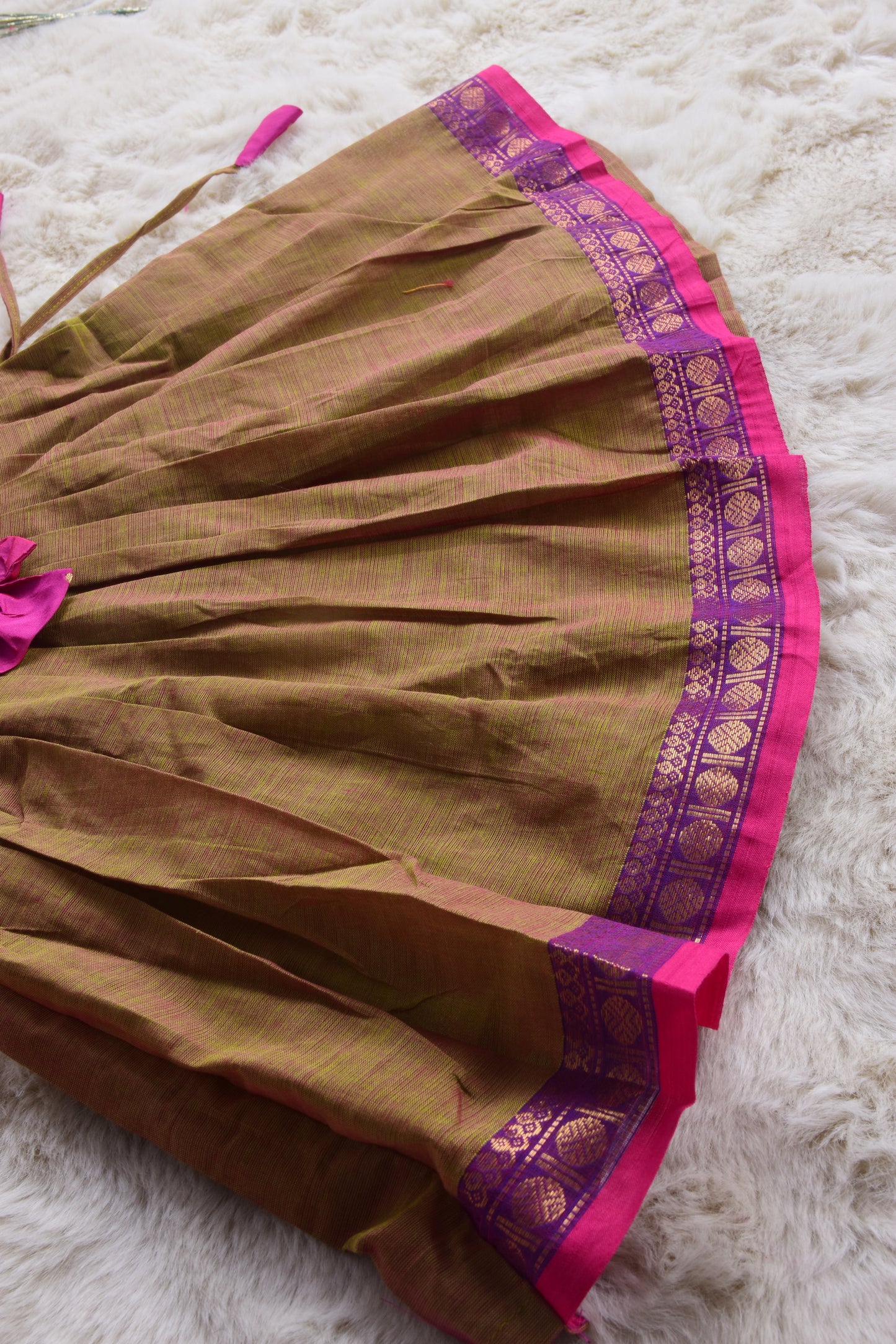 Bright Pink with mud brown (Vintage Bow) - Traditional Ethnic Wear Frock for Baby Girl