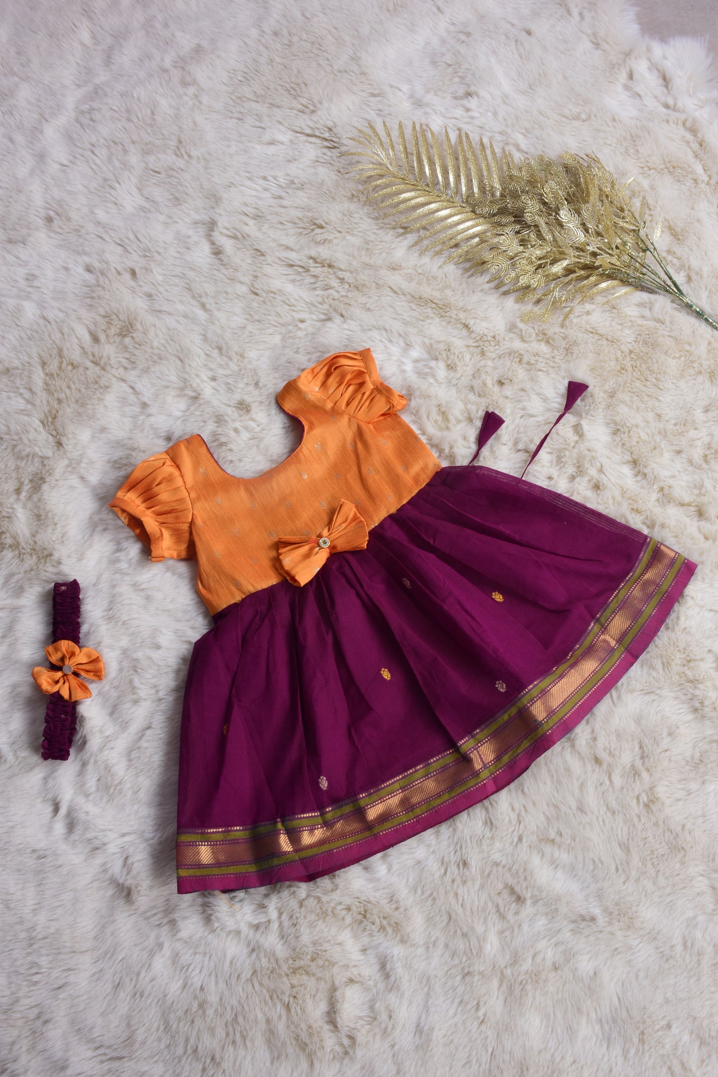 Sunshine Yellow and Wine Pink (Vintage Bow) - Traditional Ethnic Wear Frock for Baby Girl