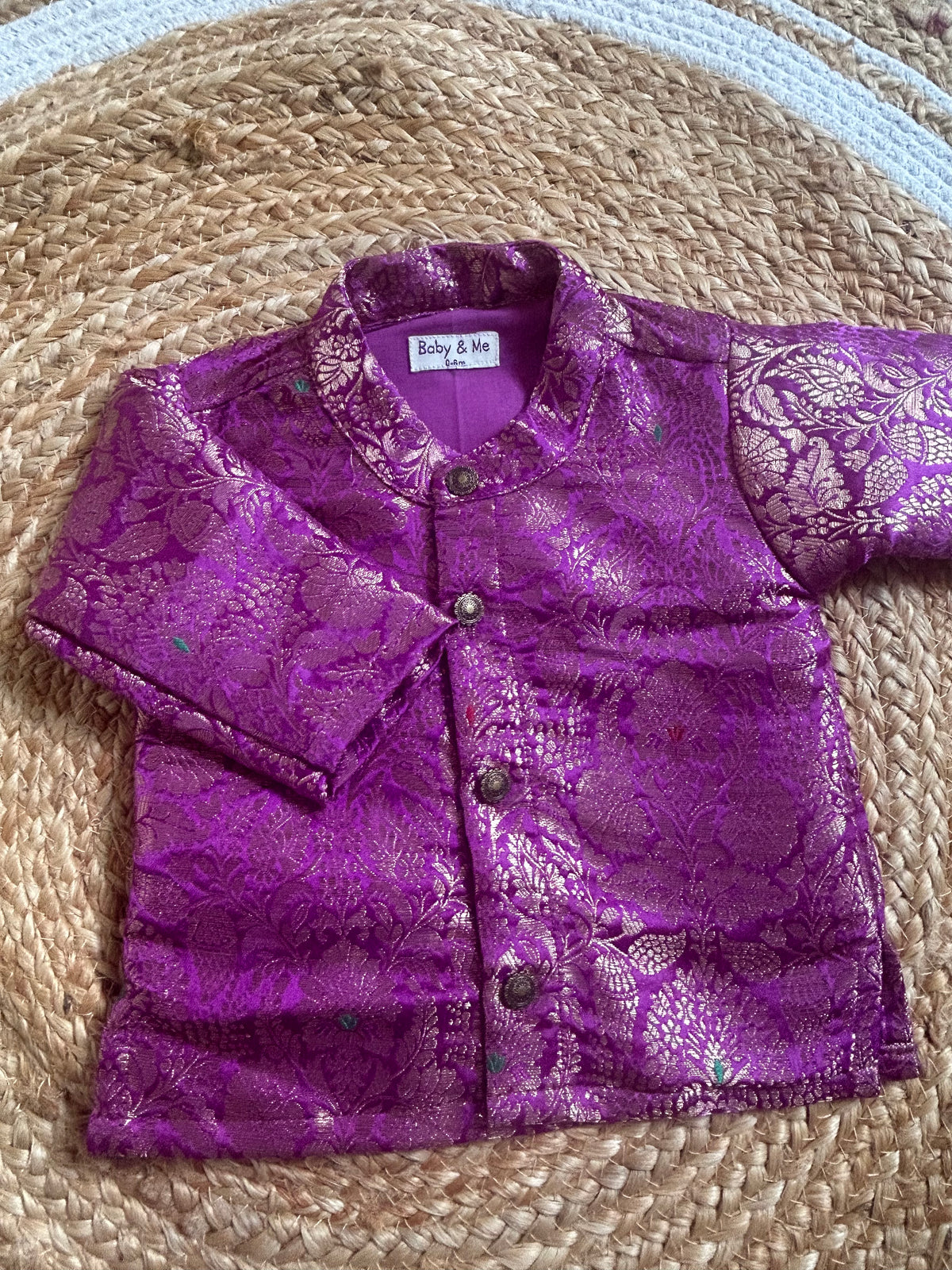 Royal Baingan Deep Purple Banarasi Traditional Kurta for baby boy ethnic top wear