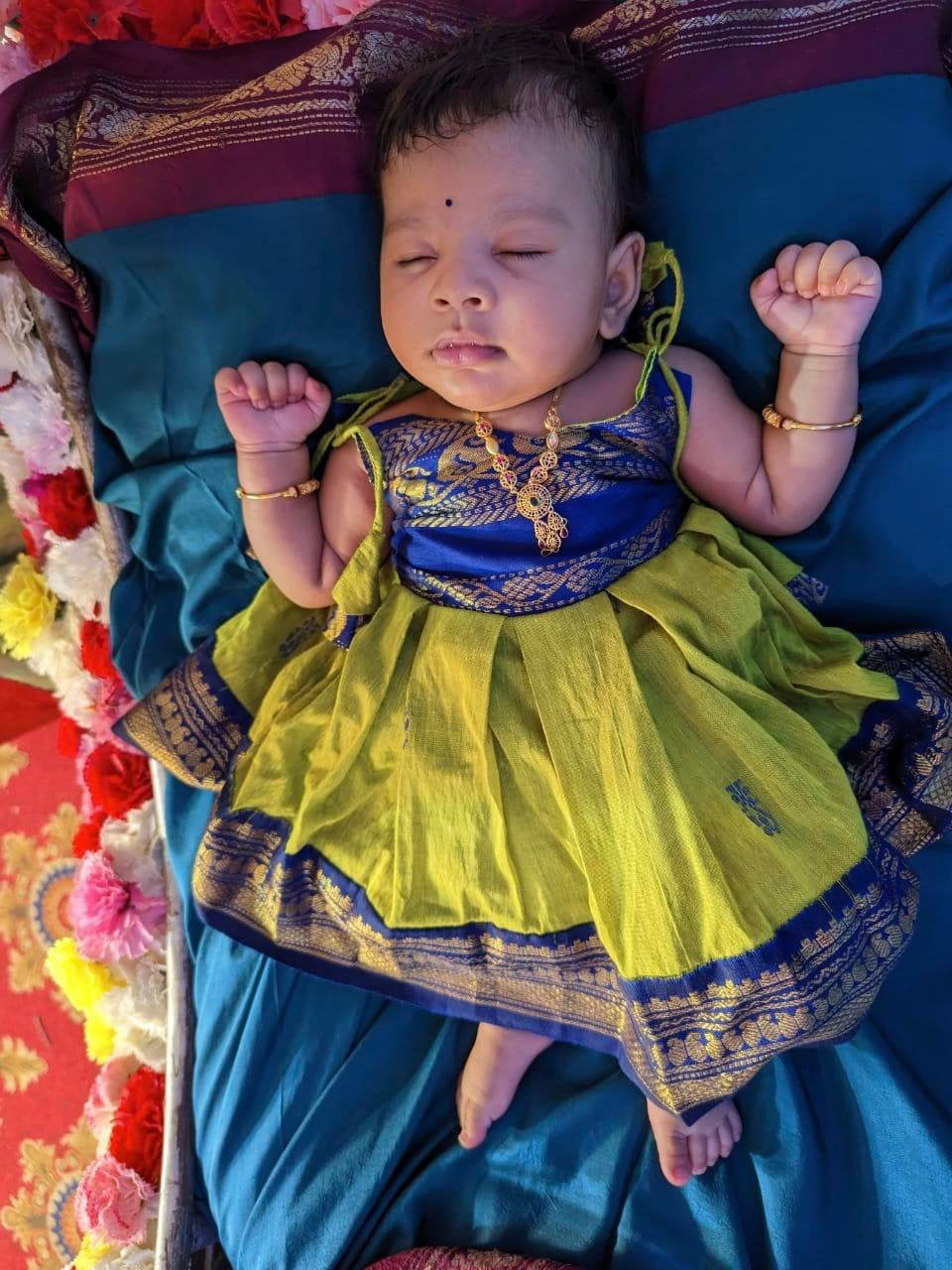 Royal Blue Brocade With paithani border Newborn girl's set with coordi –  Soyara Ethnics Studio