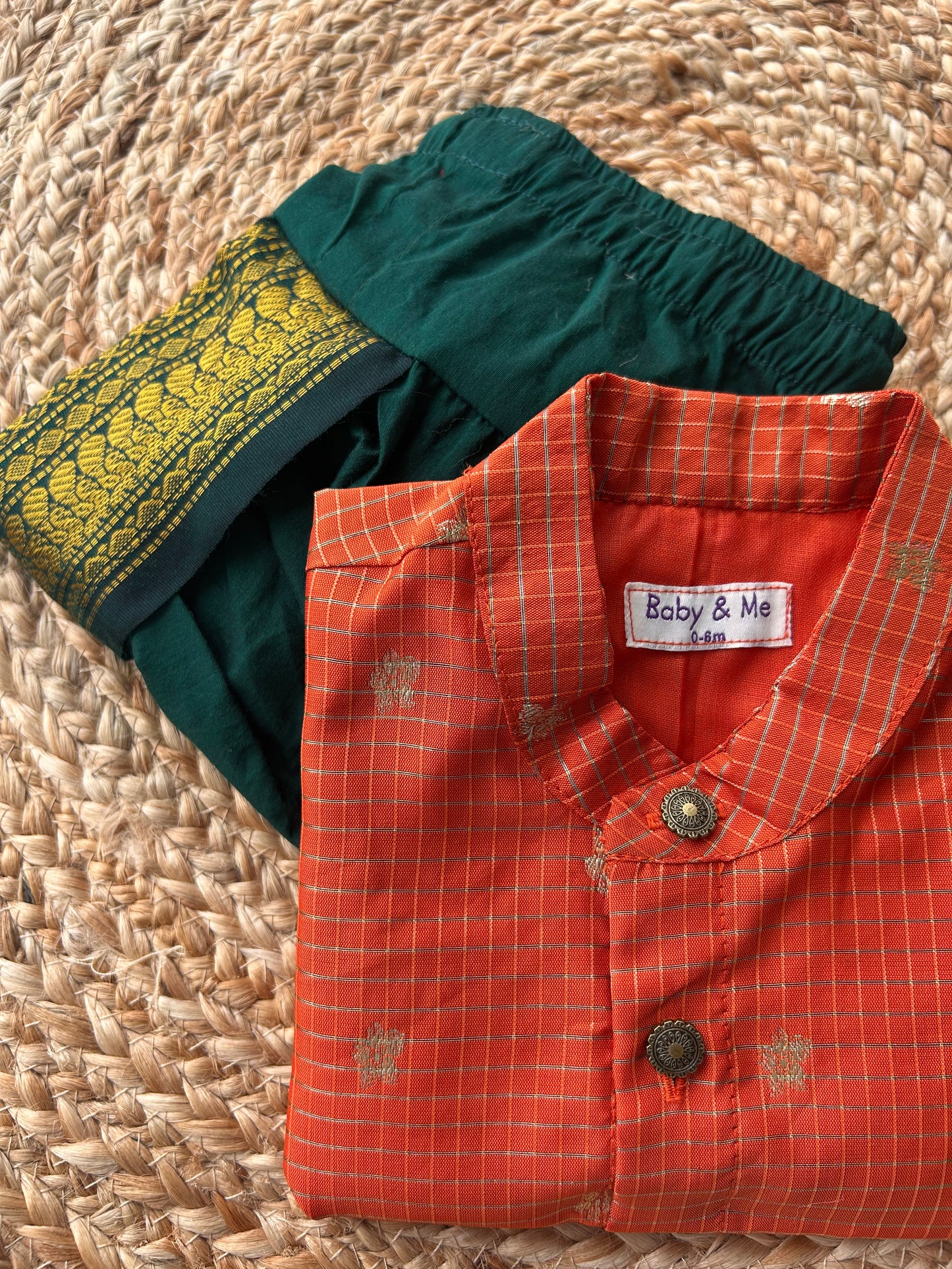 Reshme Chowka and green Kurta Dhoti for baby boy - Festive Collection