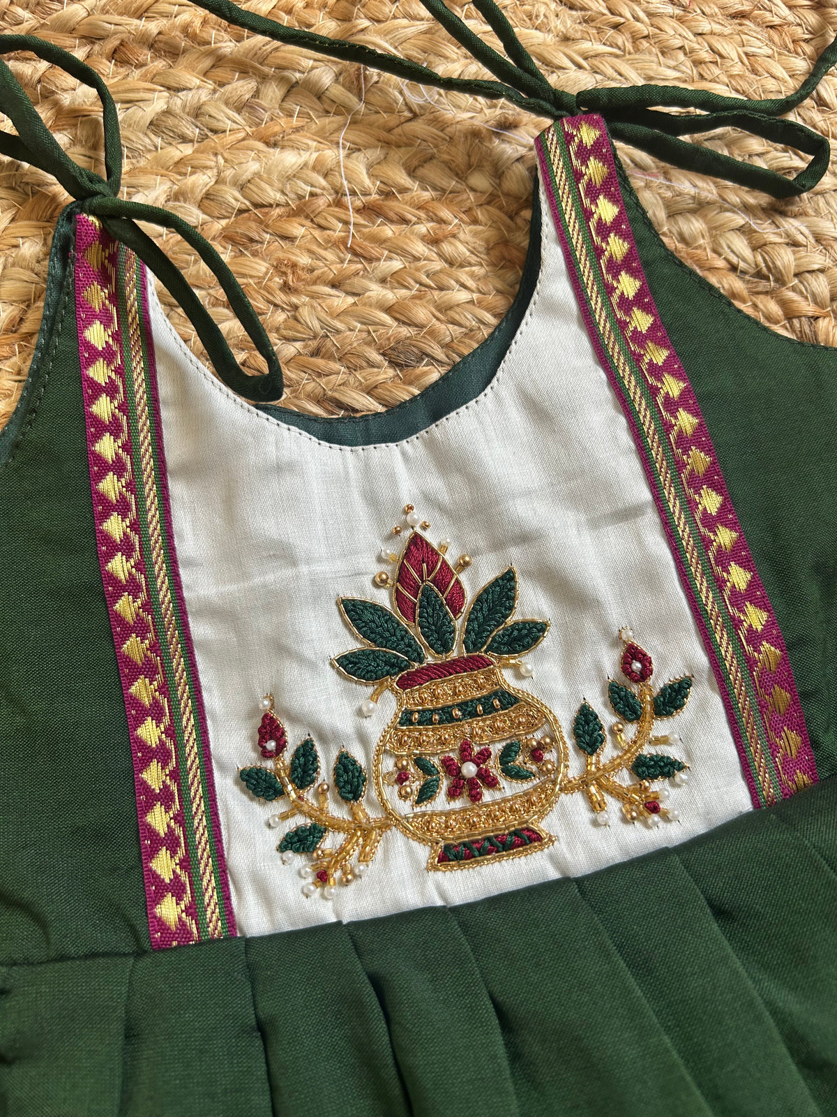 Royal Green Heritage Kalash Hand-Embroidered Multi-Layered Ethnic Wear for Baby Girl – Traditional frock for Baby Girl