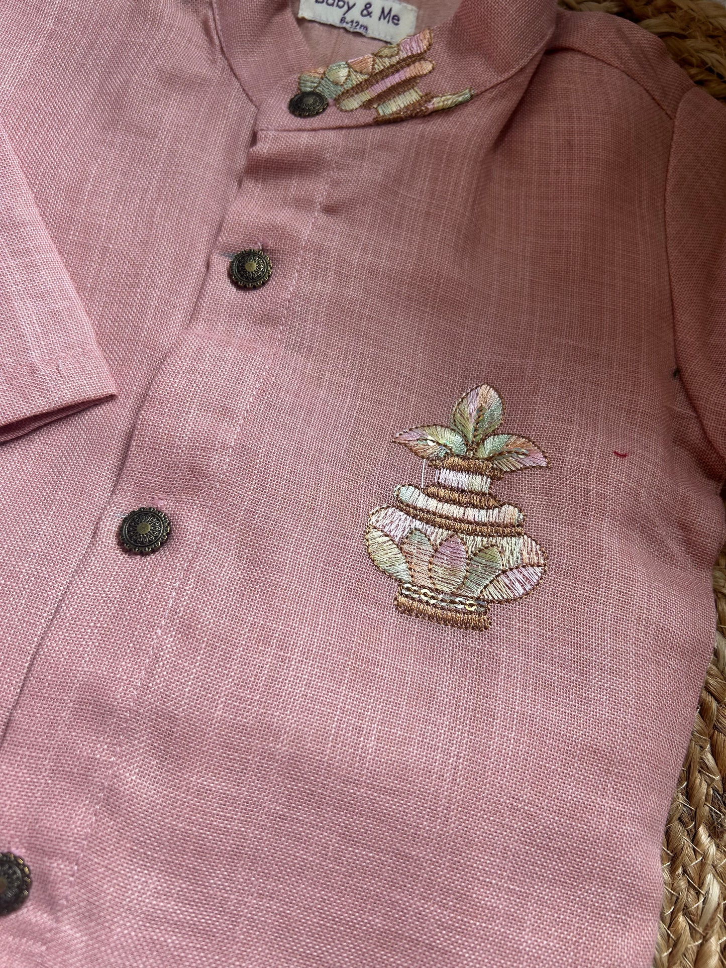 Pure Linen Pastel pink and maroon cotton Kurta Dhoti ethnic wear for baby boy