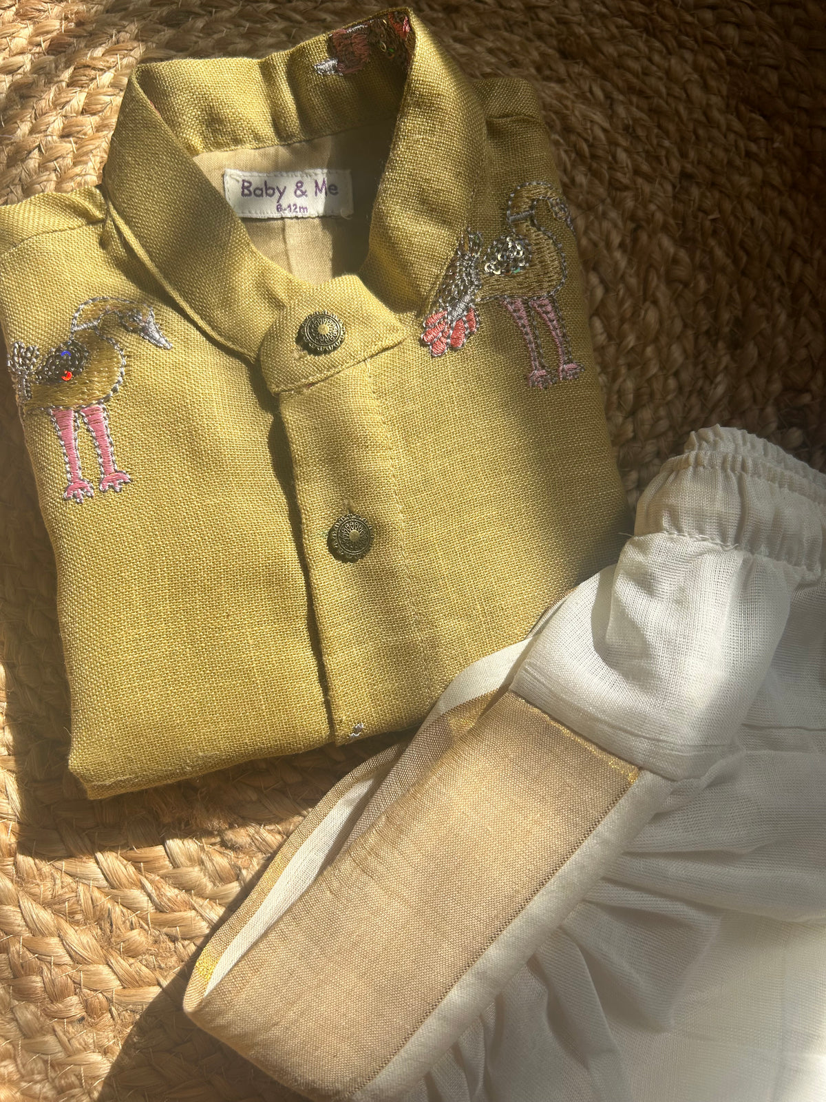 Pure Linen Pastel Yellow and Cream handloom cotton Kurta Dhoti ethnic wear for baby boy