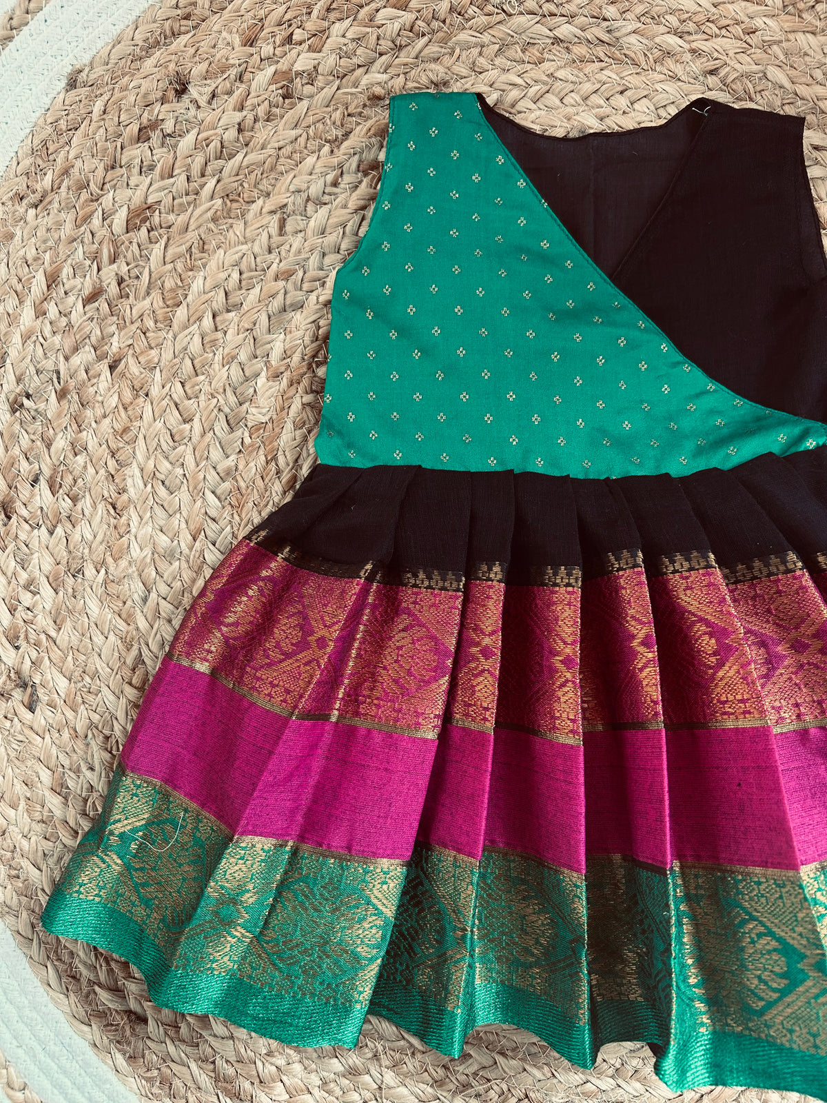 Mul cotton Black & Green Angrakha-Style  Ethnic Wear for Baby Girl – Traditional frock for Baby Girl