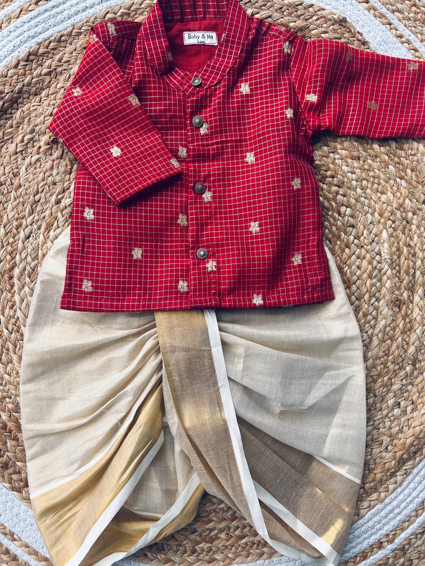 Reshme Chowka and gold Kurta Dhoti for baby boy - Festive Collection