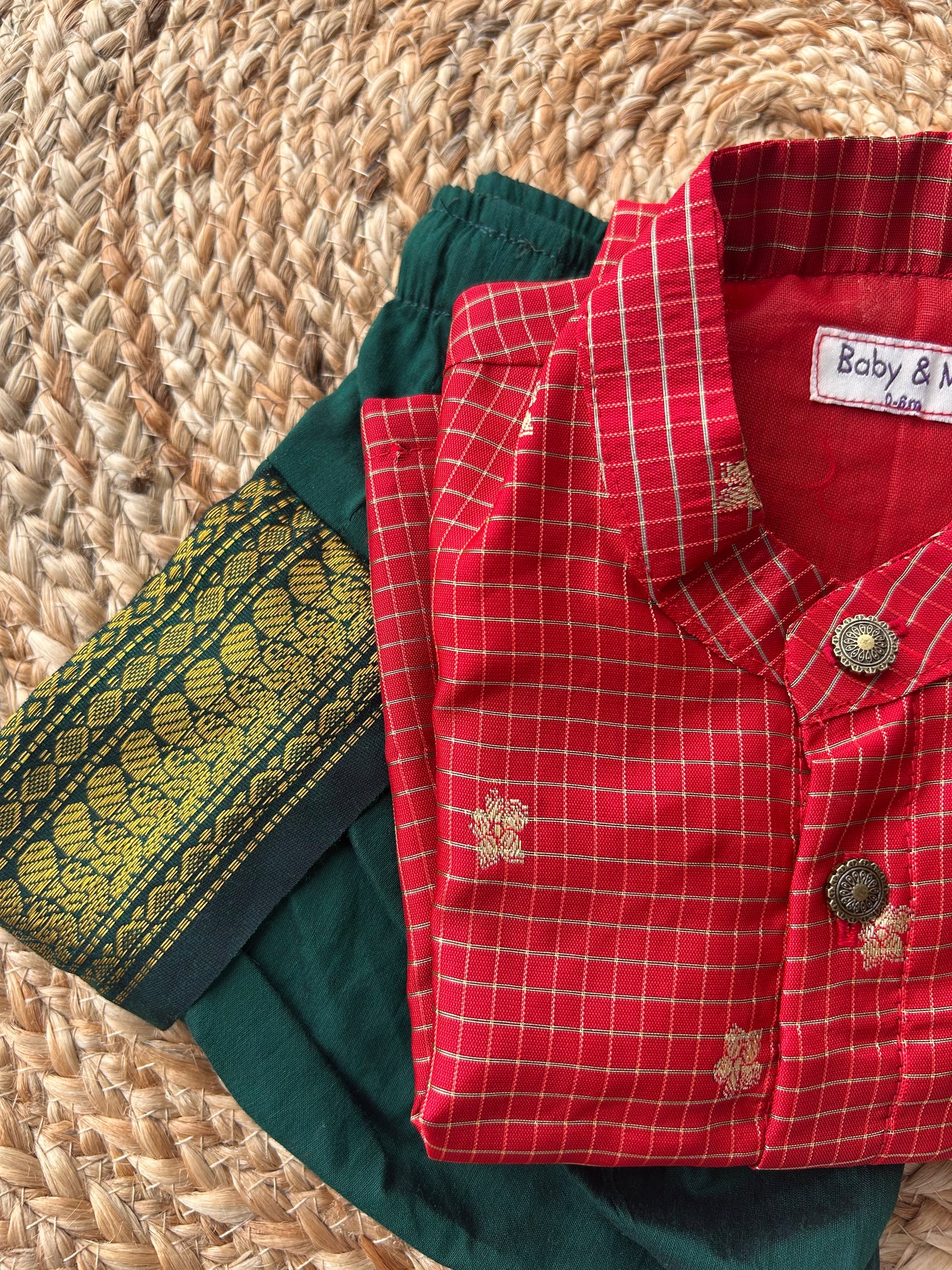 Reshme Chowka and green Kurta Dhoti for baby boy - Festive Collection