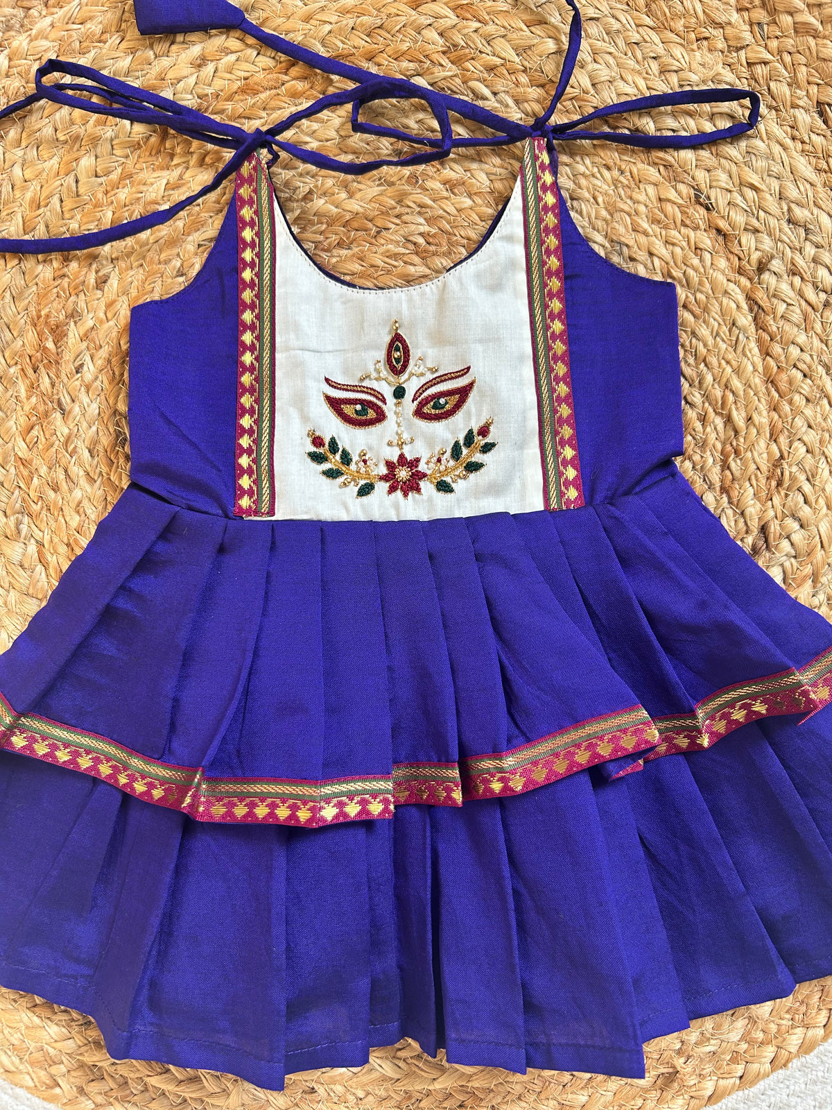 Royal Purple Durga Maa Hand-Embroidered Multi-Layered Ethnic Wear for Baby Girl – Traditional frock for Baby Girl