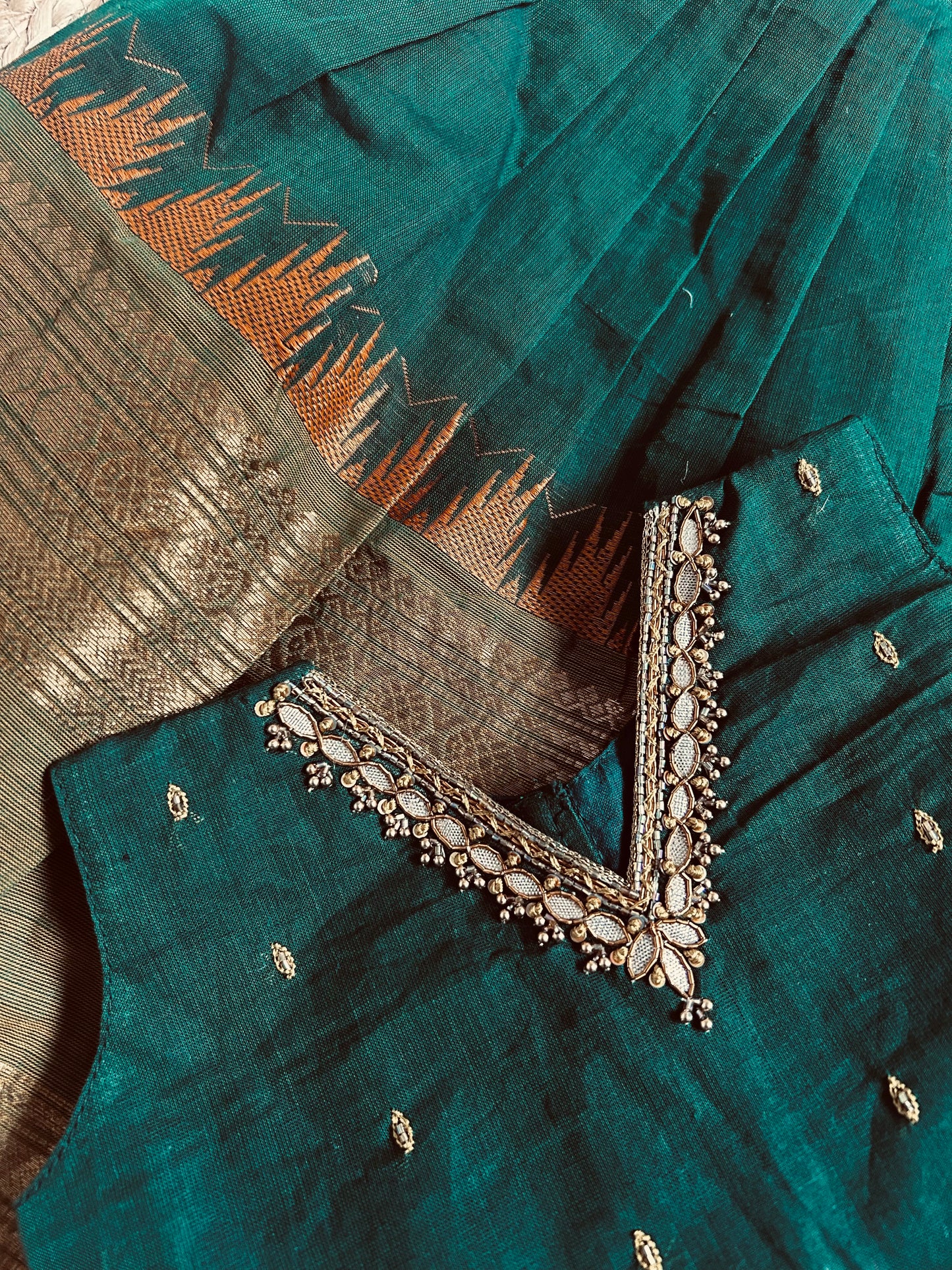 ಹಸಿರು (hasiru) kanchi silk cotton sleeveless heritage langa blouse for baby girl