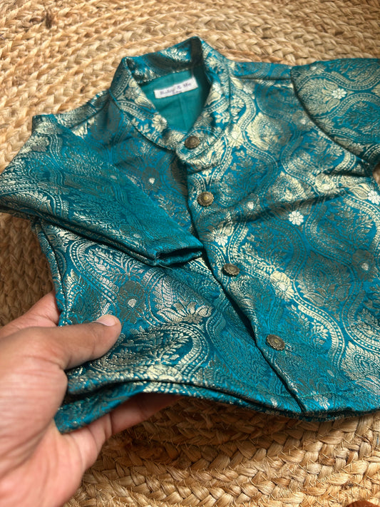 Peacock green Banarasi Traditional Kurta for baby boy ethnic top wear