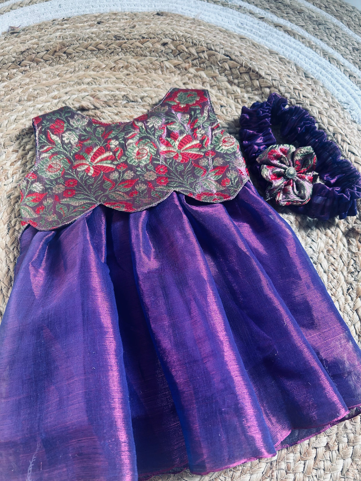 Purple with Gilded Rose Petal Infant Gown Ethnic Wear for Baby Girl – Birthday frock for Baby Girl