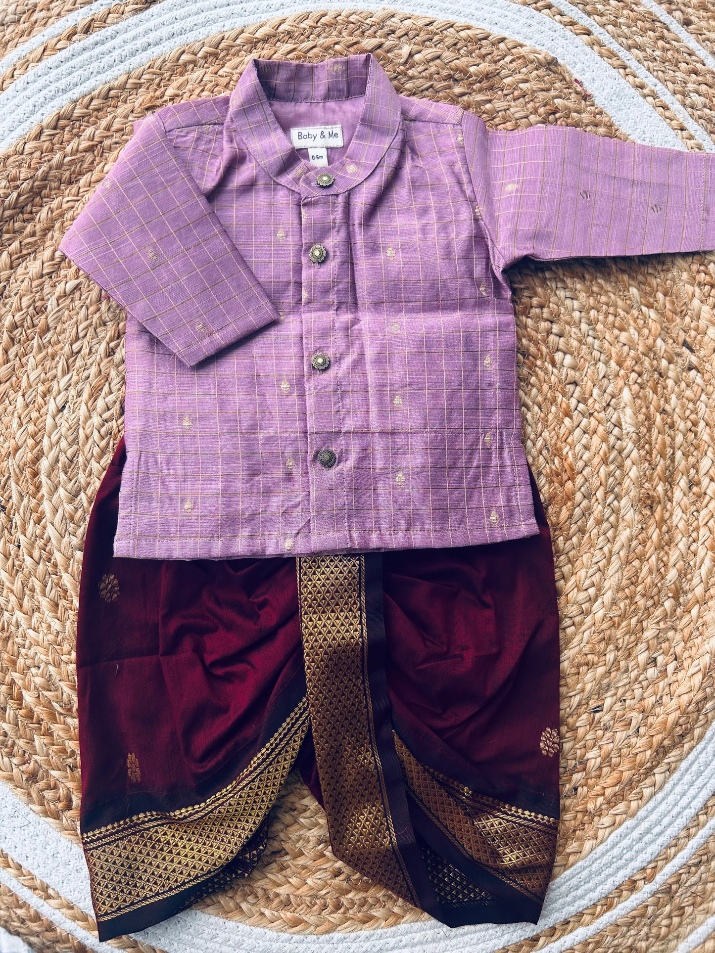 Reshme Chowka and maroon Kurta Dhoti for baby boy - Festive Collection