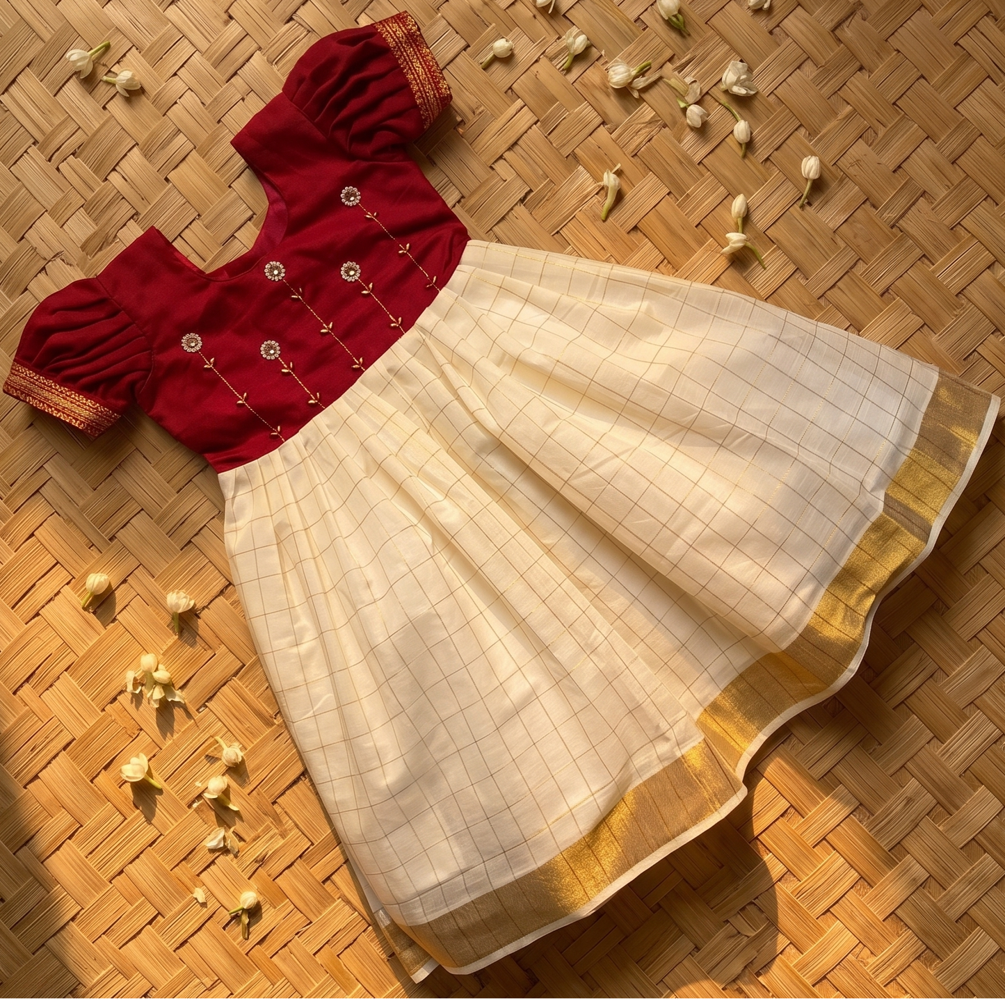 Red with White checked baby girl traditional ethnic dress
