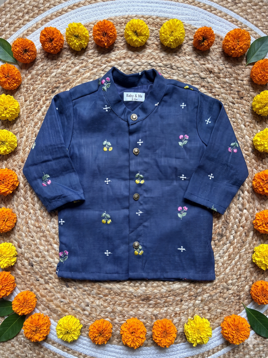 Navy blue Linen Kurta for baby boy ethnic top wear