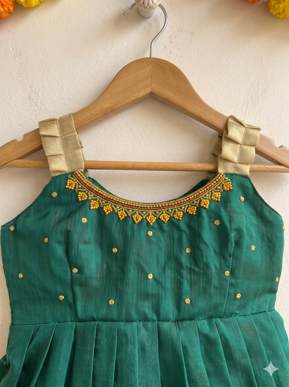Bottle green neck Embroidery sleeveless  Ethnic Wear for Baby Girl – Traditional frock for Baby Girl