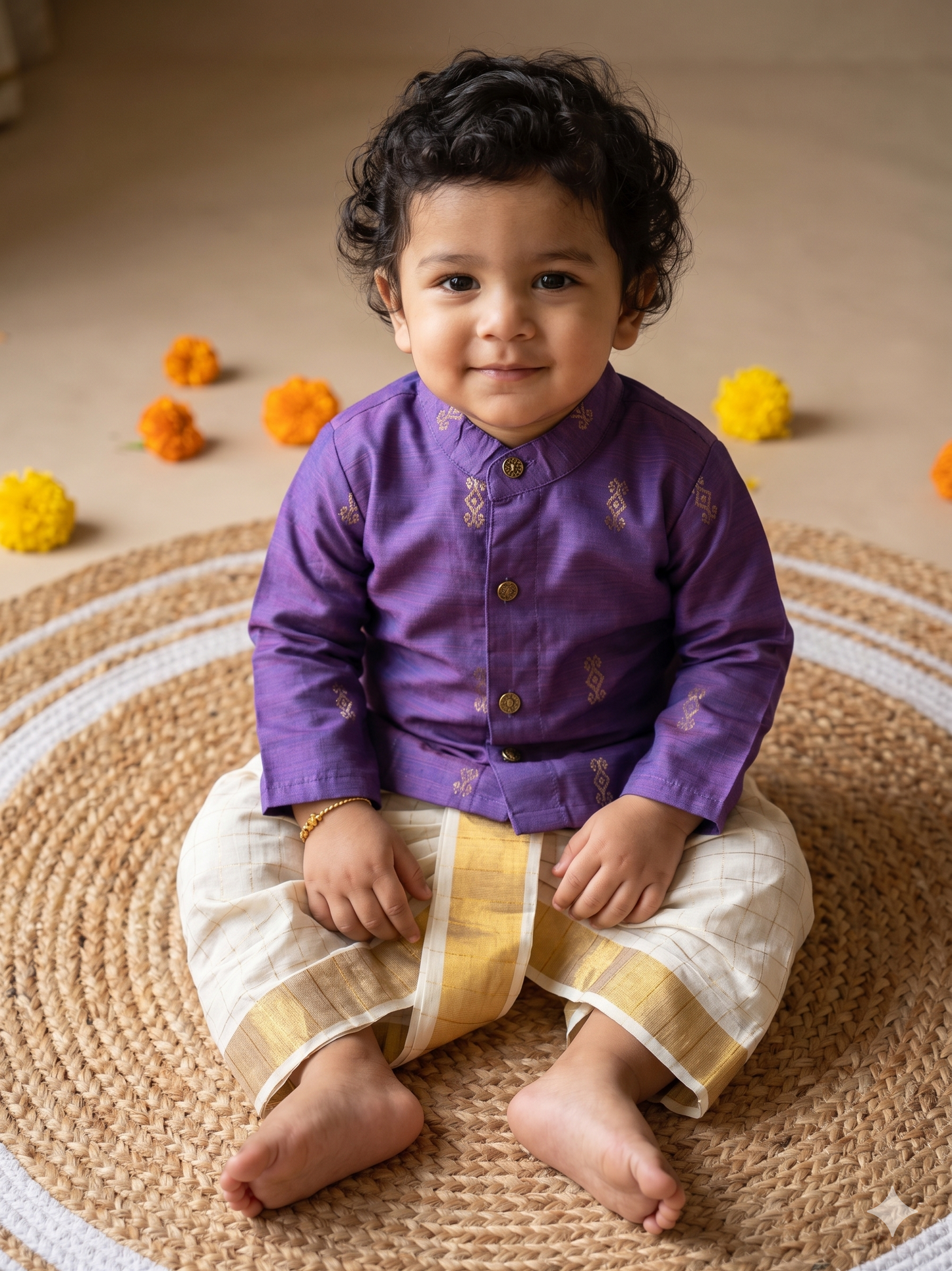 Lavendar weave kurta and white checks Dhoti for Boys – Traditional Ethnic Wear for Baby Boy