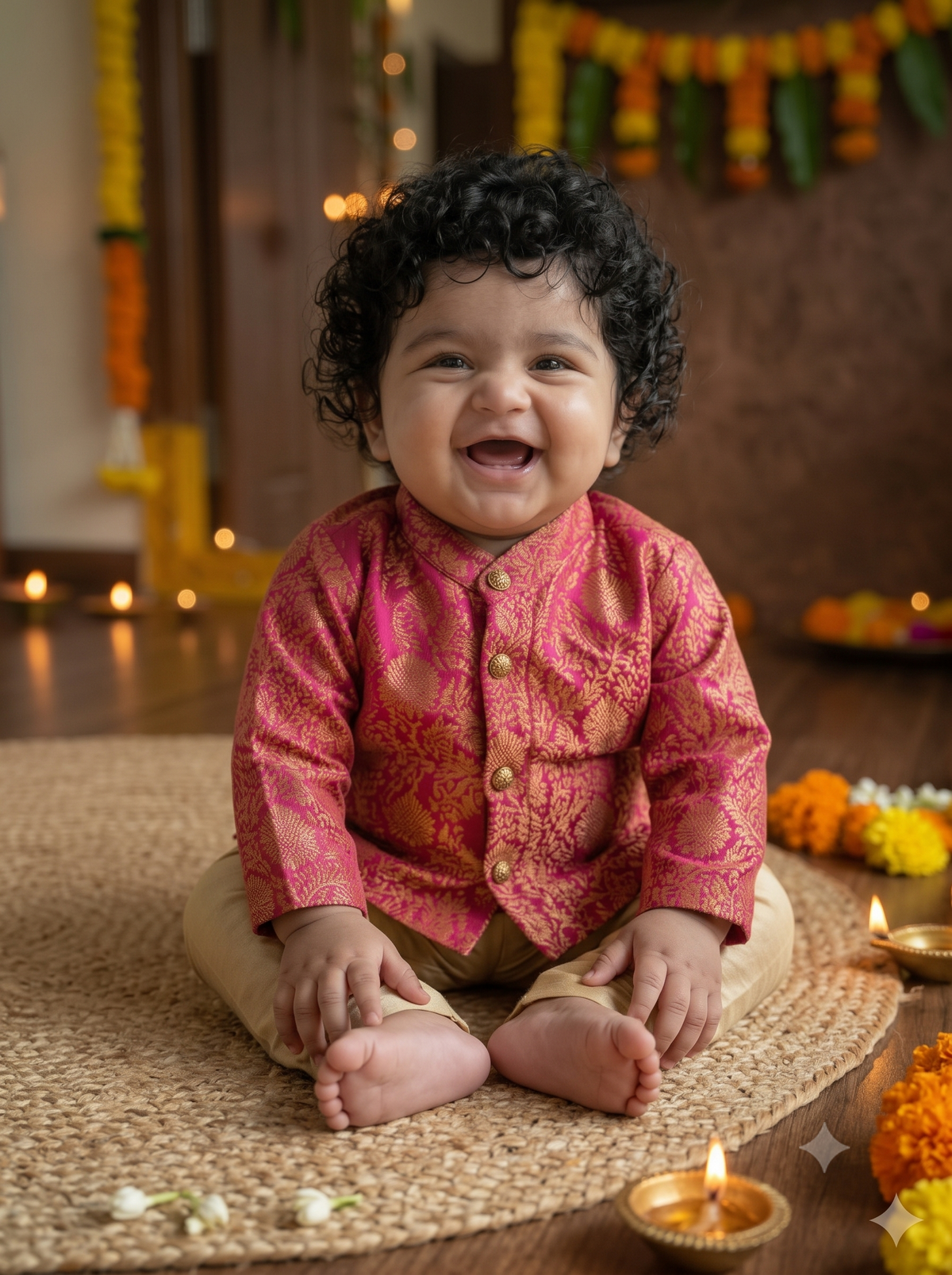 Royal Pink Banarasi Kurta traditional gold dhoti ethnic wear for baby boy