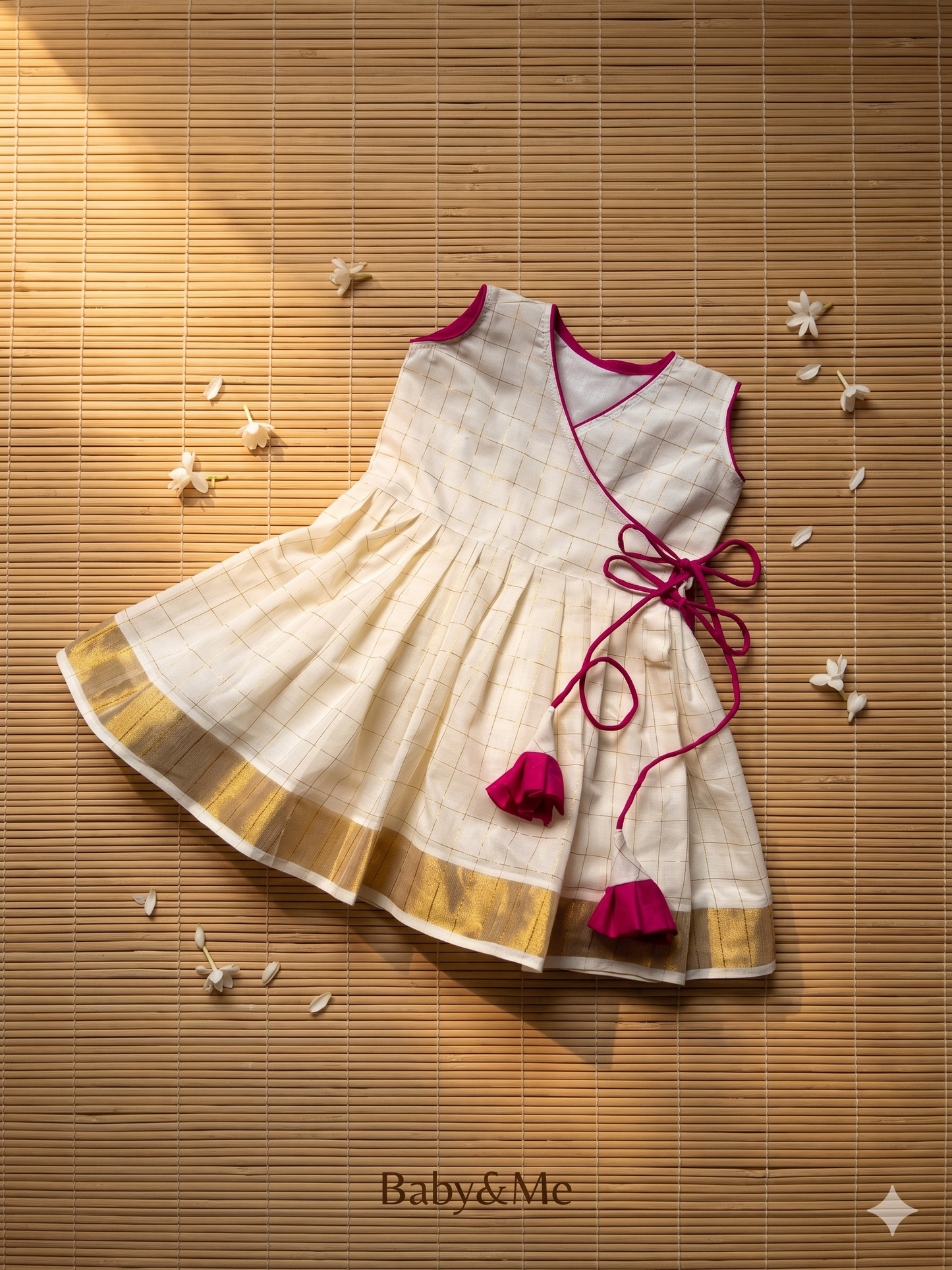 White Checked frock South Indian ethnic wear for baby girl
