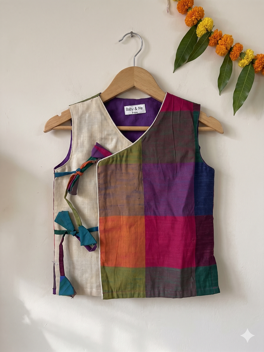 Madras checks angrakha with gold  top baby boy ethnic wear