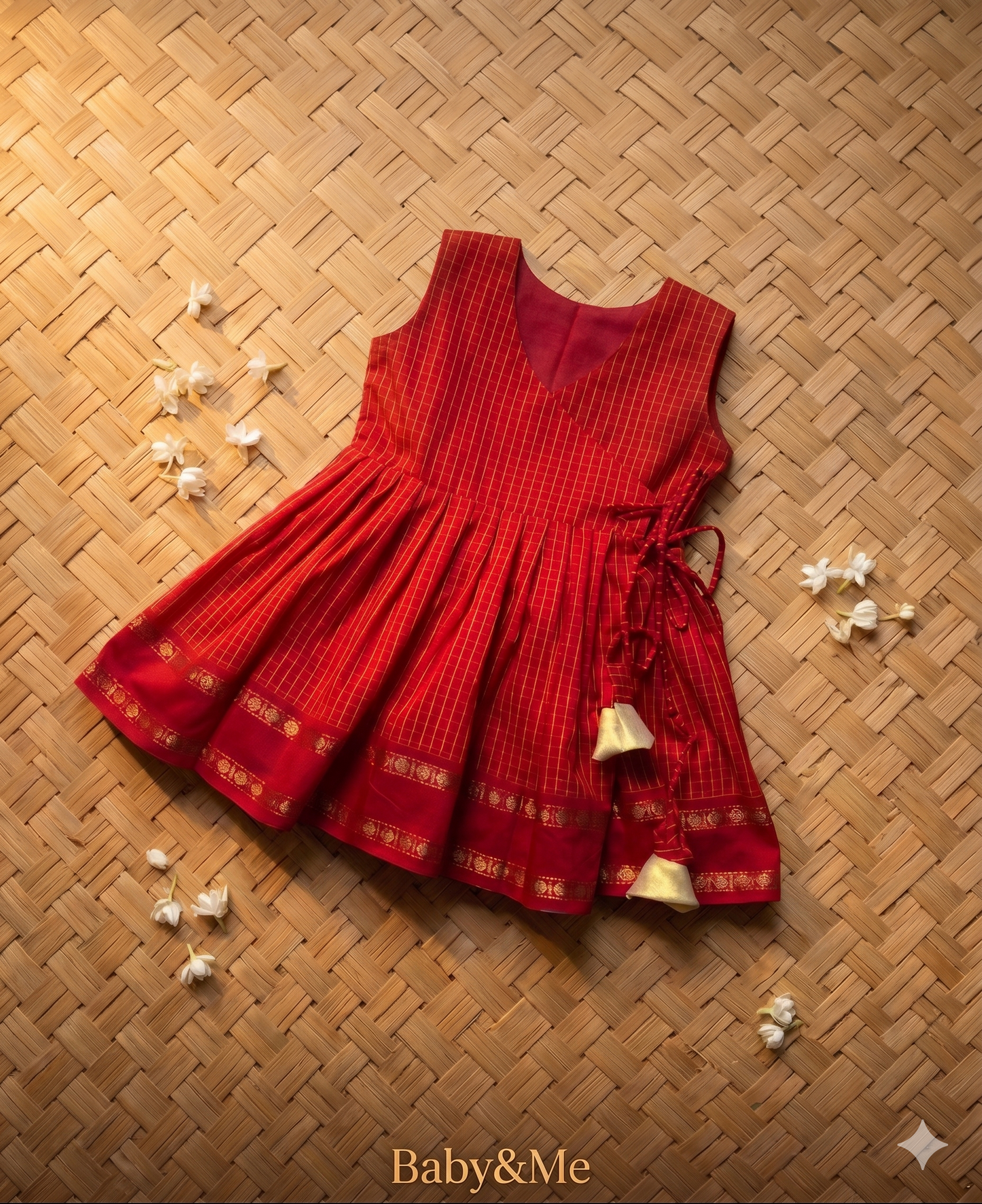 Red checked frock South Indian ethnic wear for baby girl