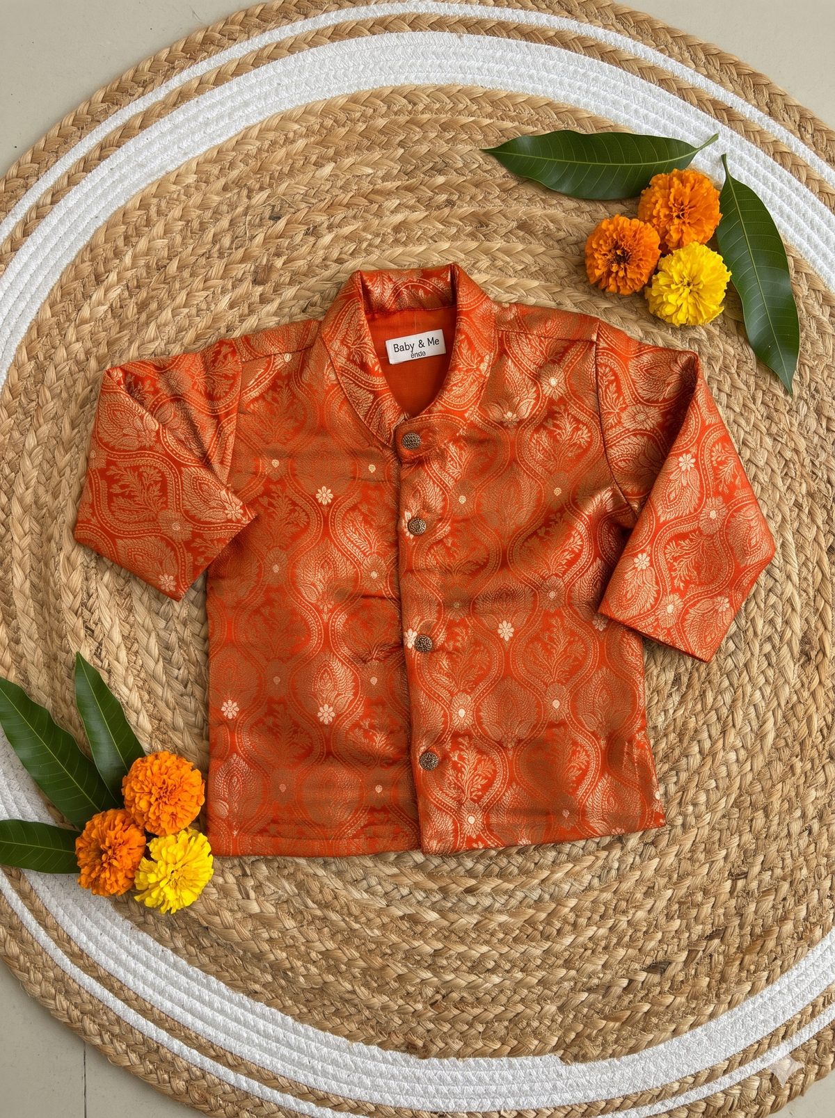Orange Banarasi Traditional Kurta for baby boy ethnic top wear