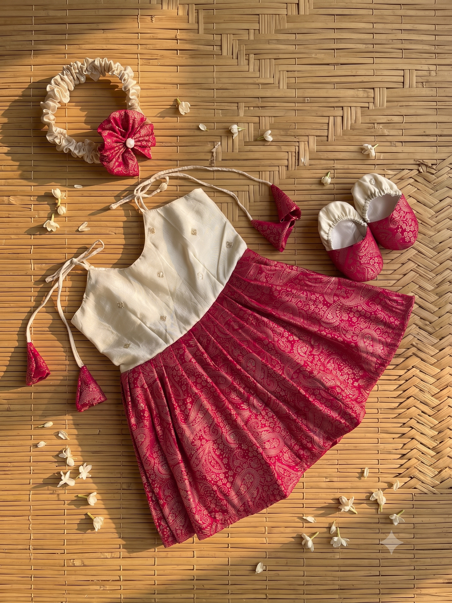 Pink with cream  Tie-Up Ethnic Wear for Girls - Traditional Dress for Baby Girl