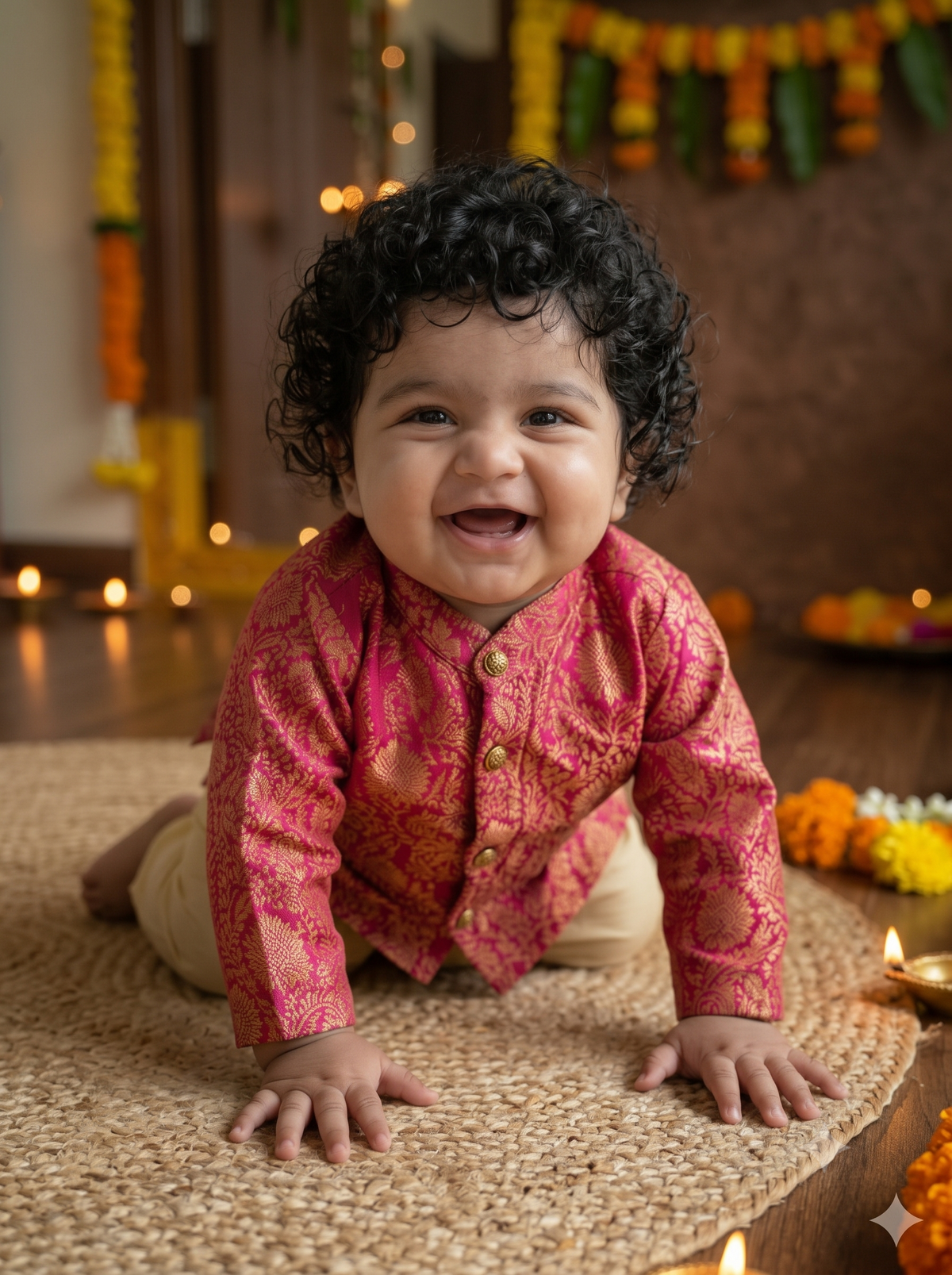 Royal Pink Banarasi Kurta traditional gold dhoti ethnic wear for baby boy