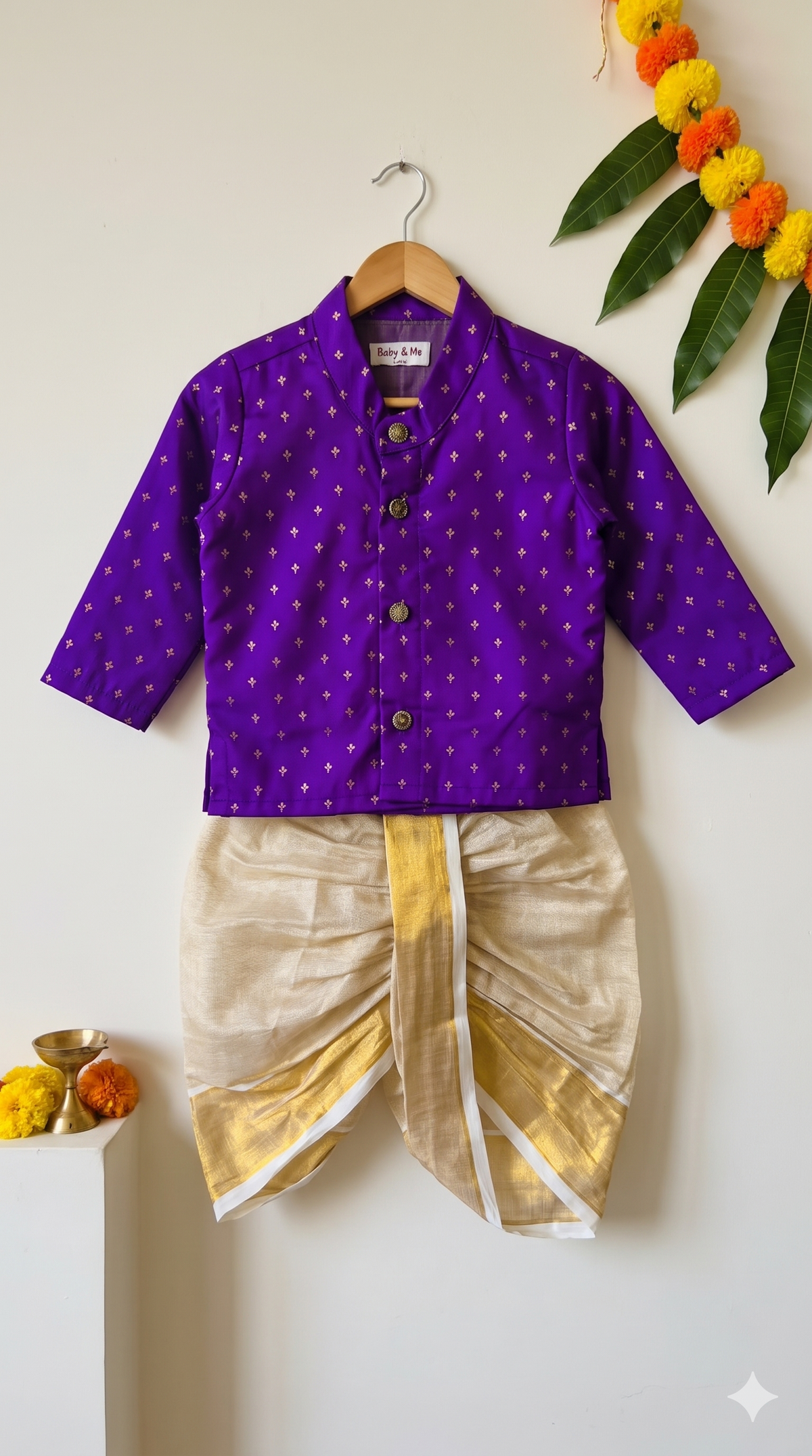 Purple shade kurta traditional gold dhoti ethnic wear for baby boy