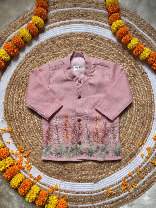 biege flower linen Kurta for baby boy ethnic top wear