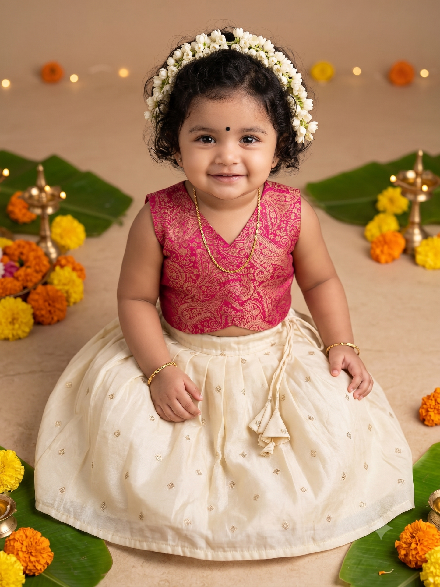 Pink and cream langa blouse south indian ethnic wear