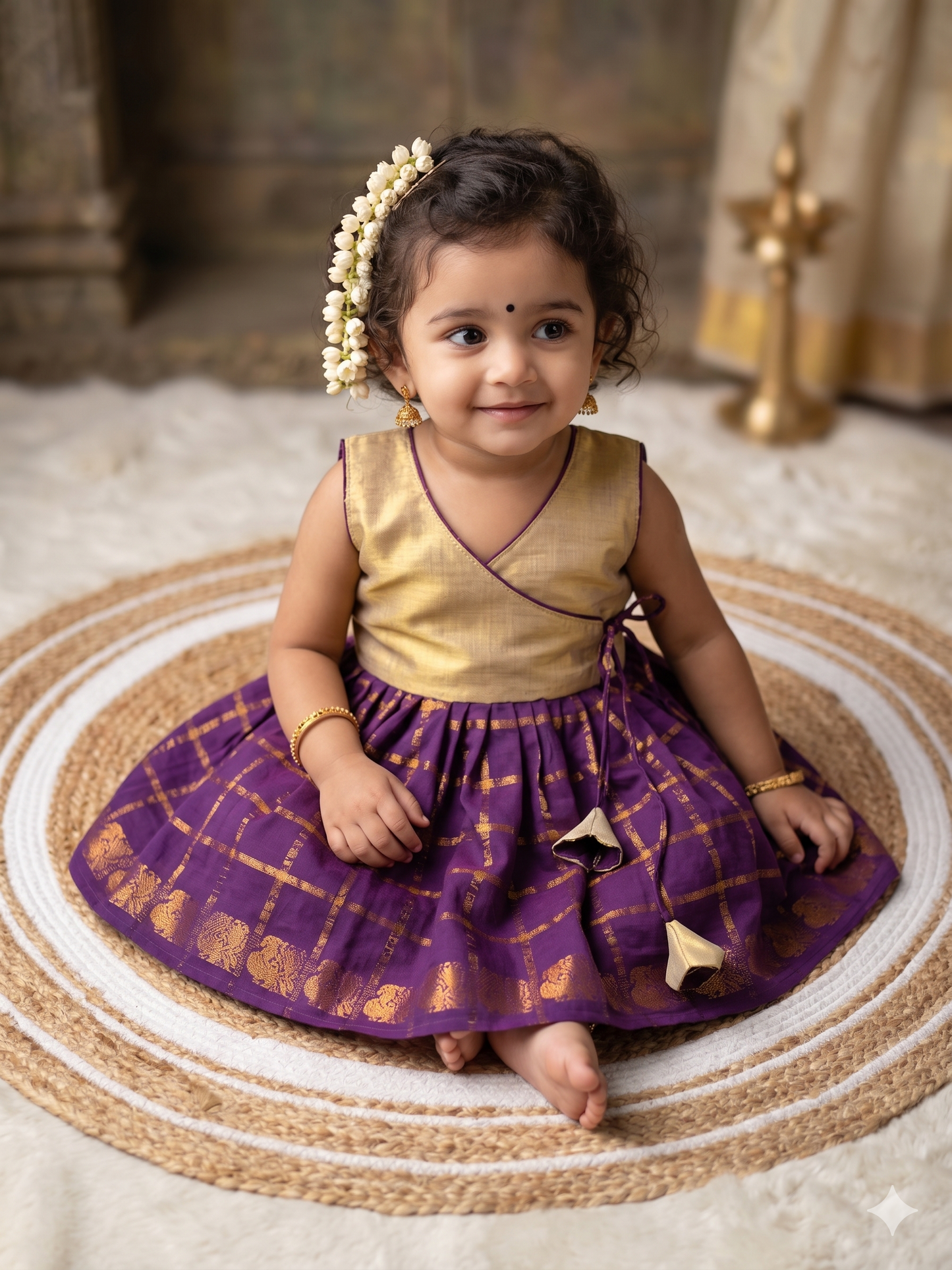 Purple checked frock South Indian ethnic wear for baby girl