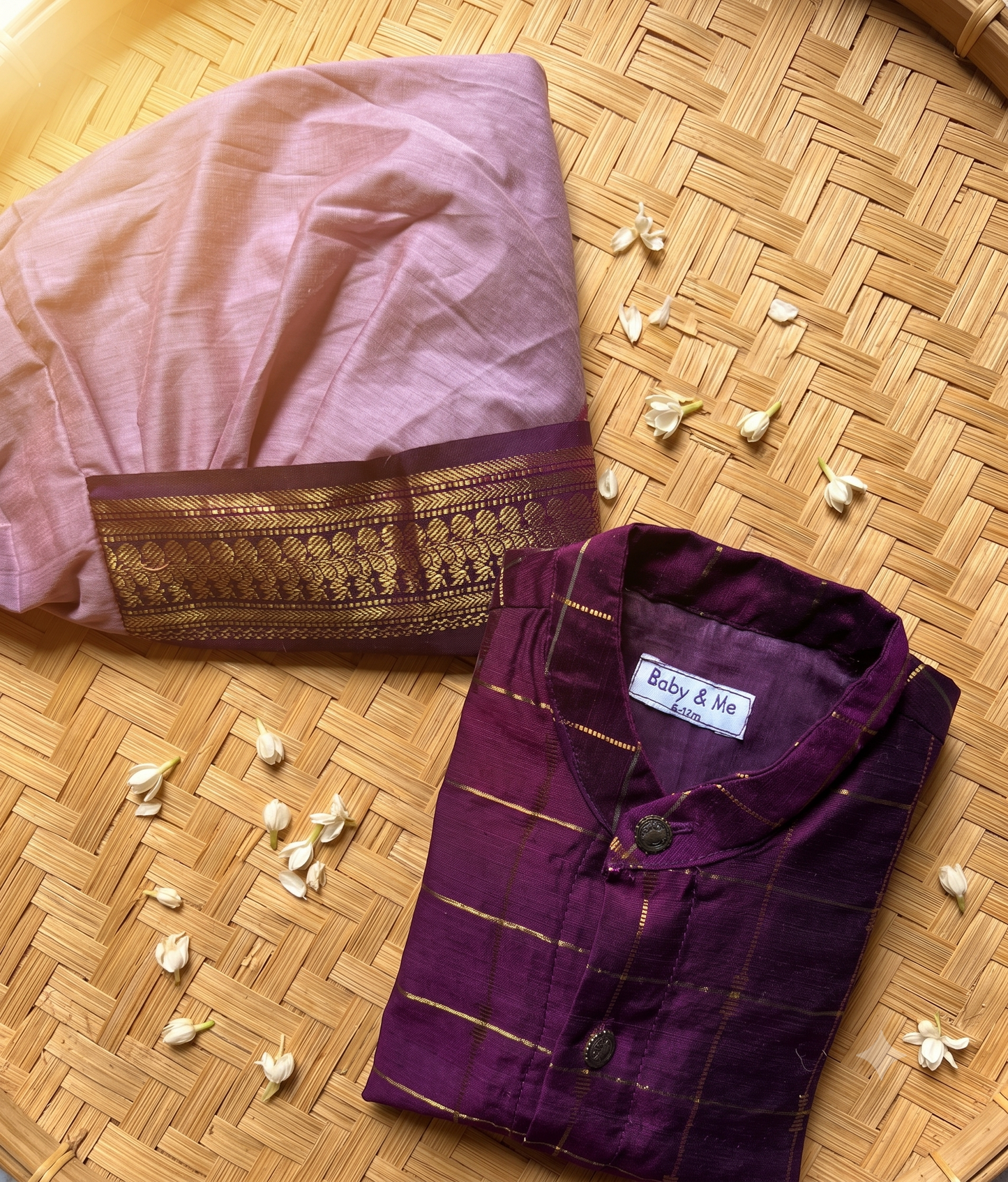 Deep Wine checks Kurta & Lavender Dhoti with Zari Border kurta dhoti for baby boy
