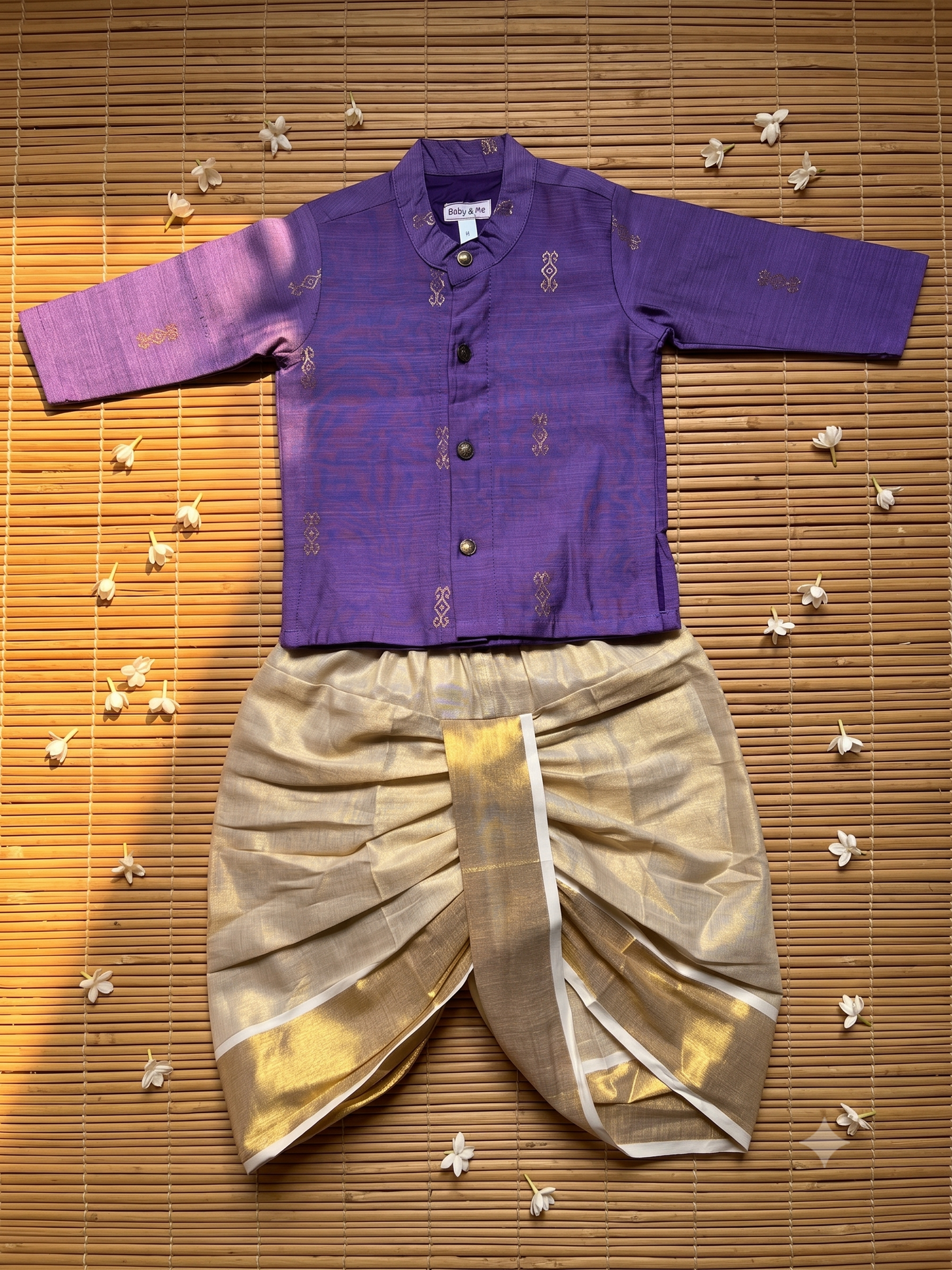 Lavendar weave kurta and Gold Dhoti for Boys – Traditional Ethnic Wear for Baby Boy