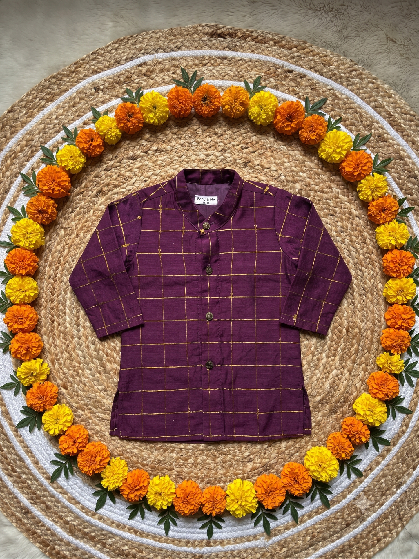 Wine checks Traditional Kurta for baby boy ethnic top wear