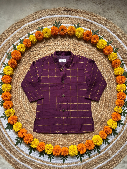 Wine checks Traditional Kurta for baby boy ethnic top wear