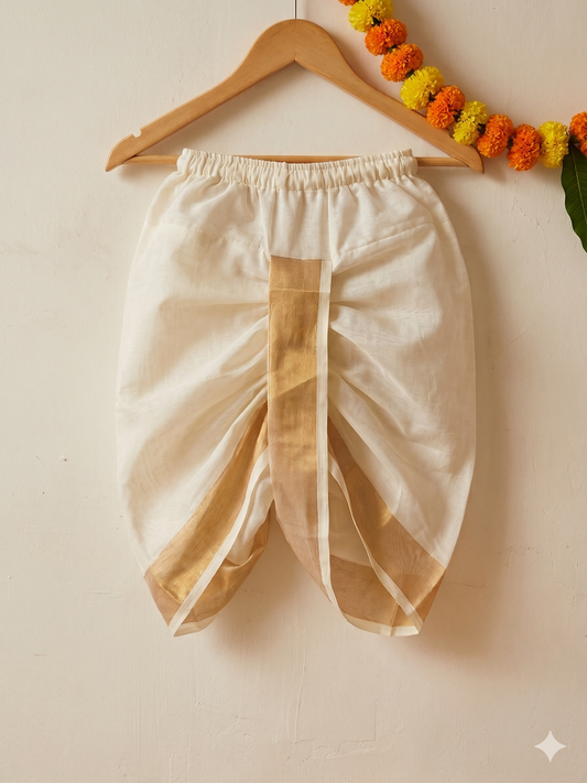White Malini - Pure Kanchi Cotton handloom dhoti baby boy ethnic bottom wear