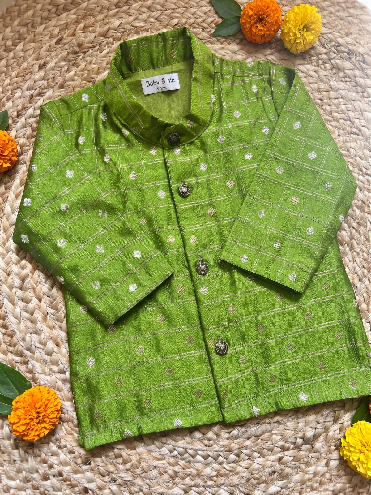 Parrot green reshme chowka Kurta for baby boy ethnic top wear
