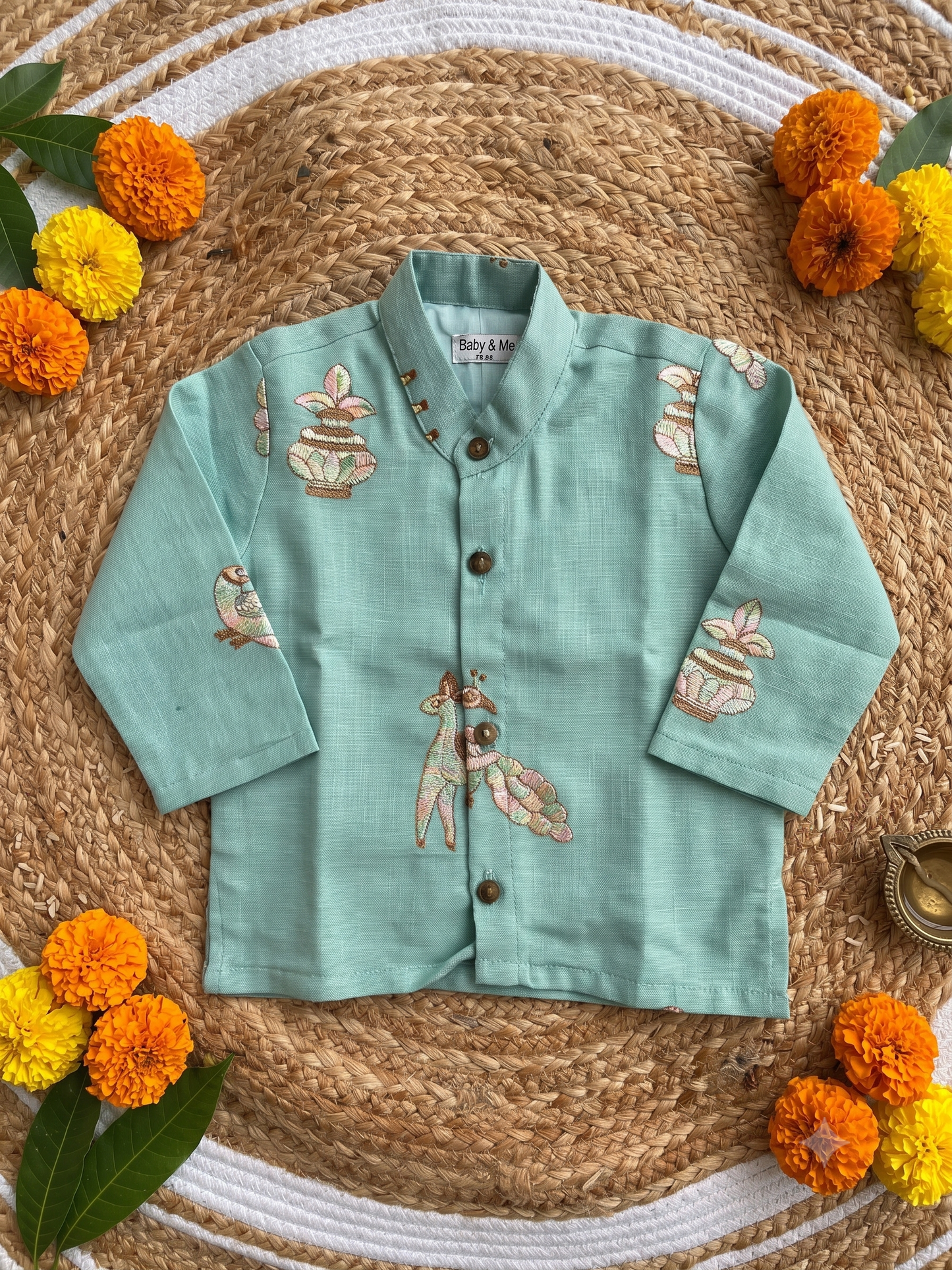 Light blue multi  linen Kurta for baby boy ethnic top wear