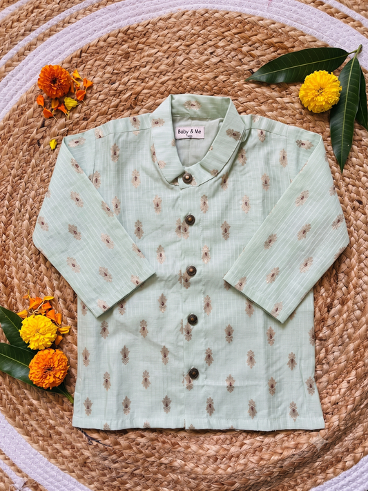 Pista green banarasi chanderi  traditional kurta for baby boy ethnic top wear